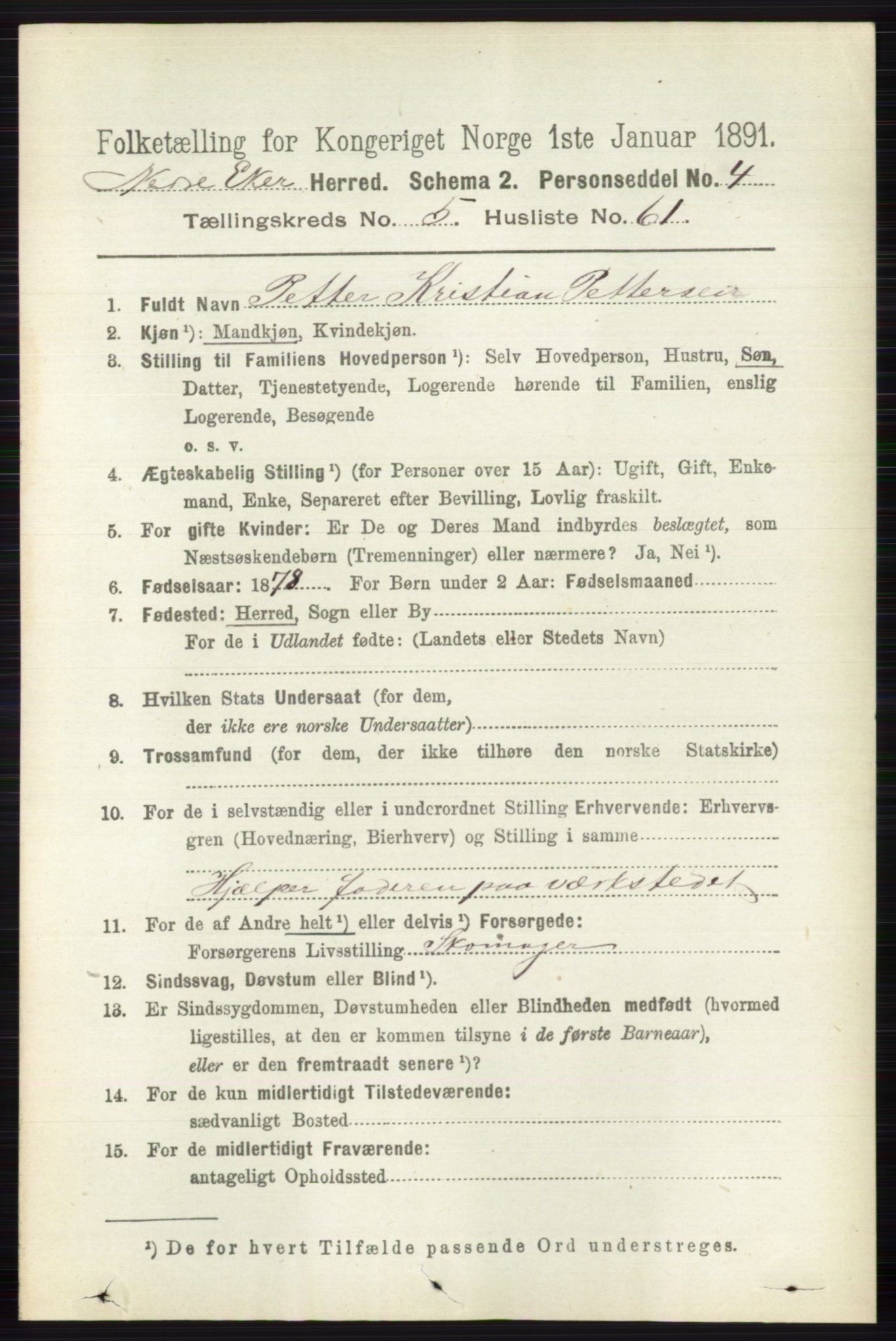 RA, 1891 census for 0625 Nedre Eiker, 1891, p. 2701