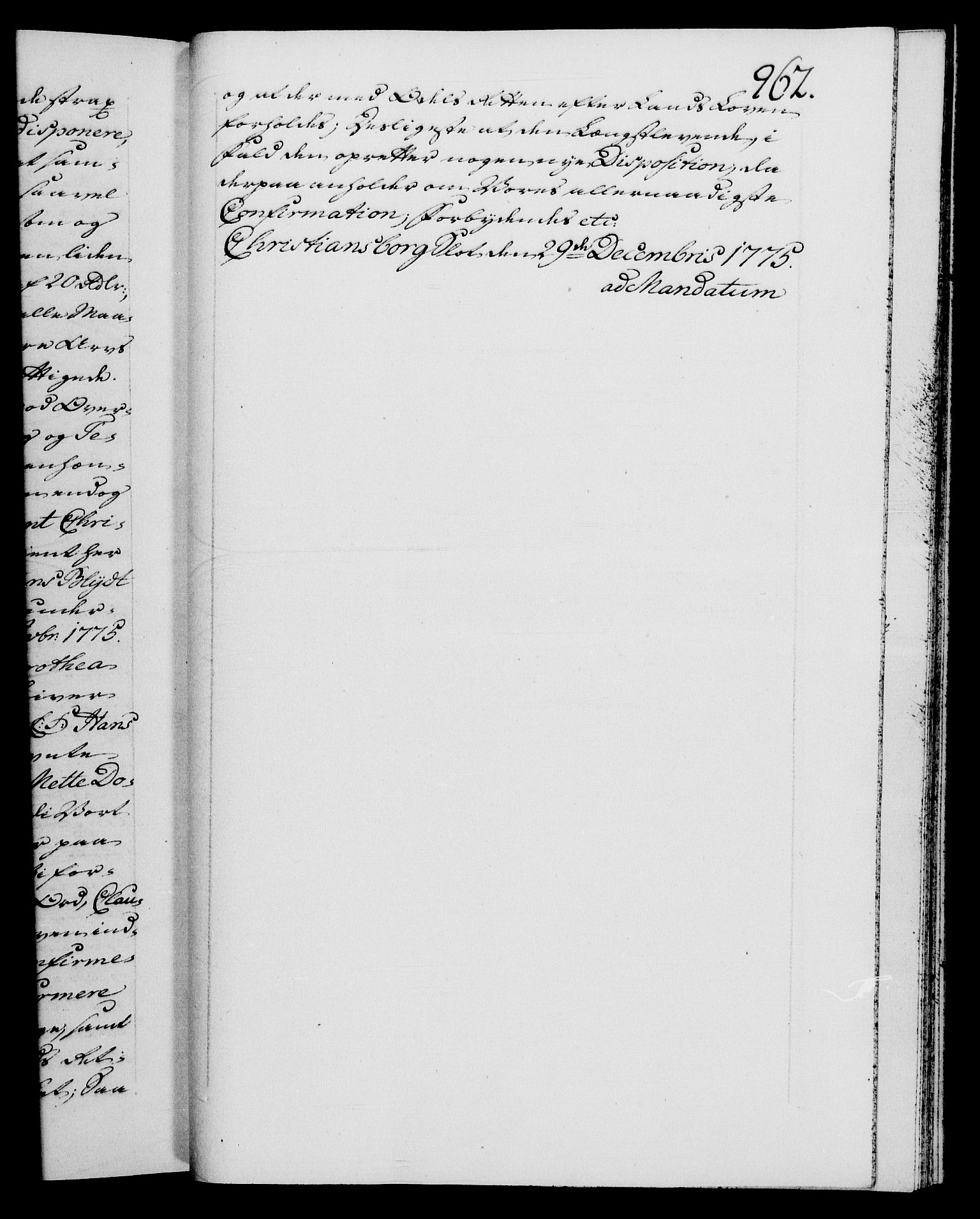 Danske Kanselli 1572-1799, RA/EA-3023/F/Fc/Fca/Fcaa/L0046: Norske registre, 1773-1775, p. 962a