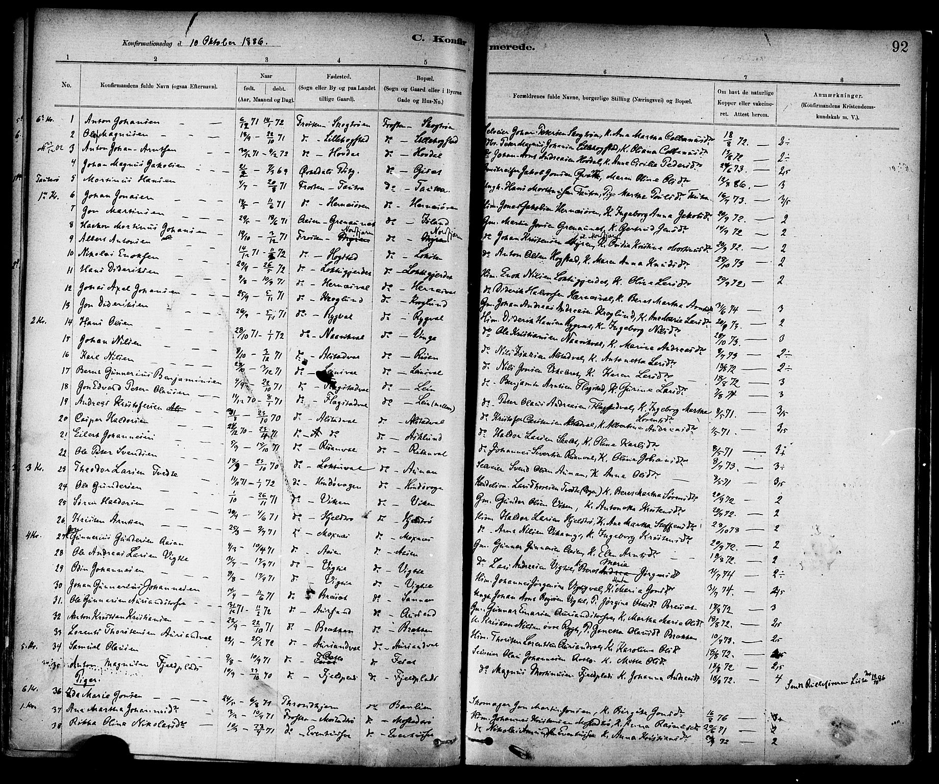 Ministerialprotokoller, klokkerbøker og fødselsregistre - Nord-Trøndelag, AV/SAT-A-1458/713/L0120: Parish register (official) no. 713A09, 1878-1887, p. 92