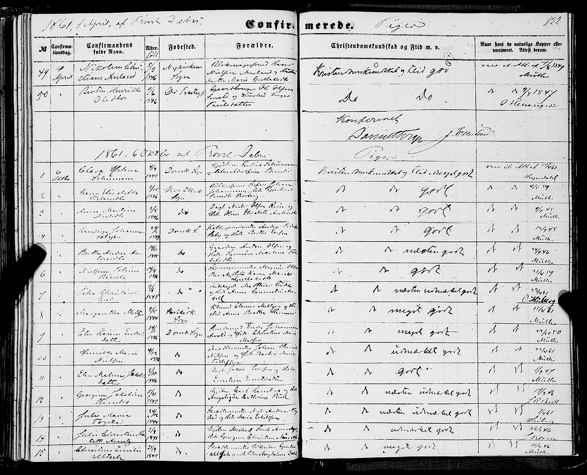 Domkirken sokneprestembete, AV/SAB-A-74801/H/Haa/L0028: Parish register (official) no. C 3, 1852-1864, p. 122