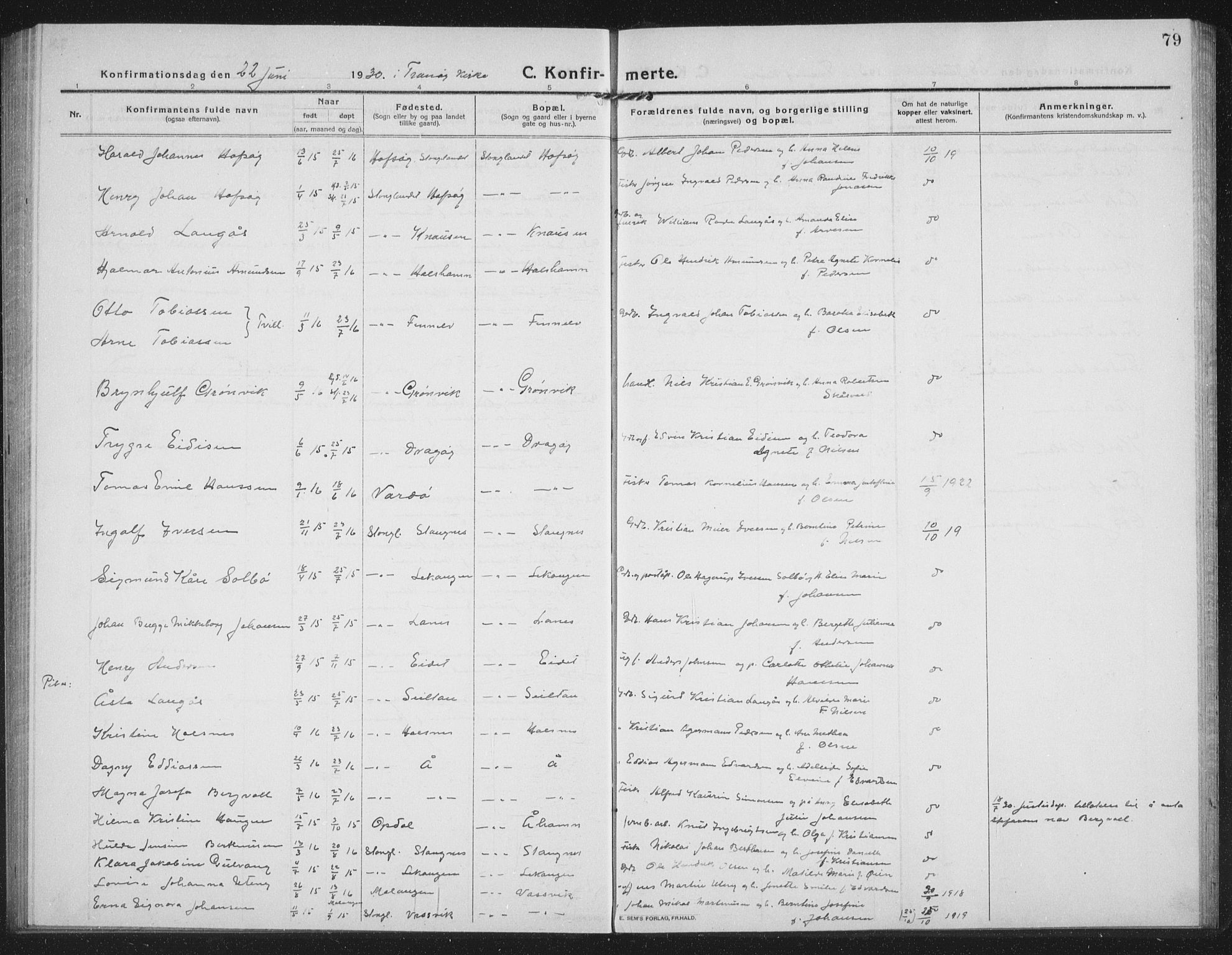 Tranøy sokneprestkontor, SATØ/S-1313/I/Ia/Iab/L0019klokker: Parish register (copy) no. 19, 1914-1940, p. 79