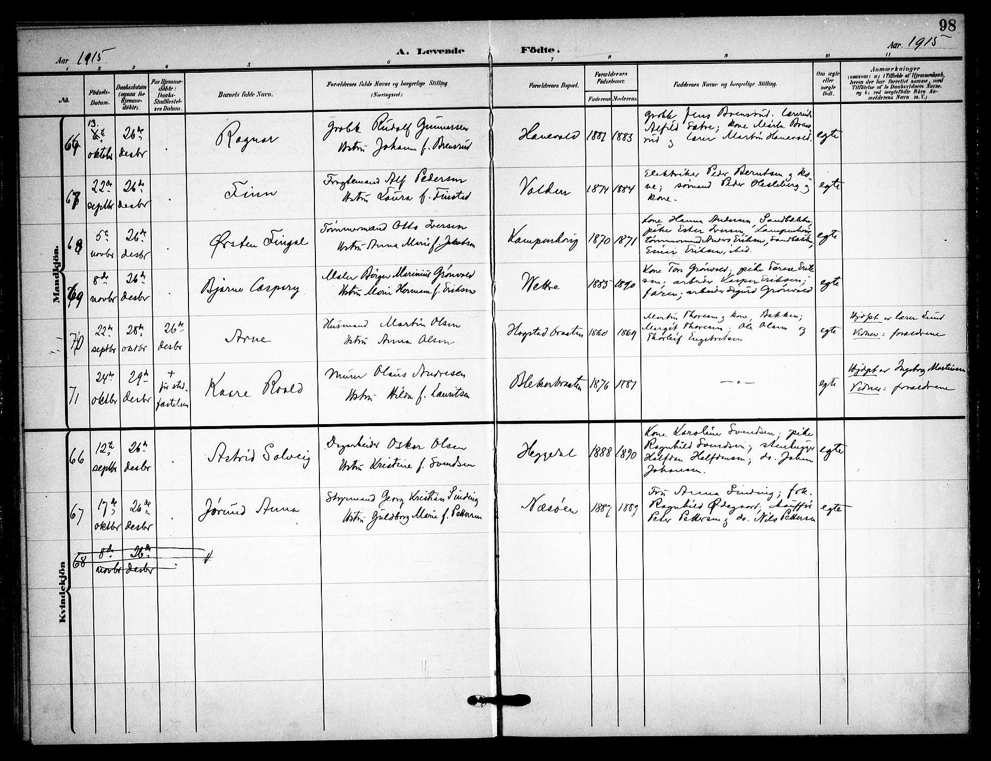 Asker prestekontor Kirkebøker, AV/SAO-A-10256a/F/Fa/L0017: Parish register (official) no. I 17, 1907-1915, p. 98