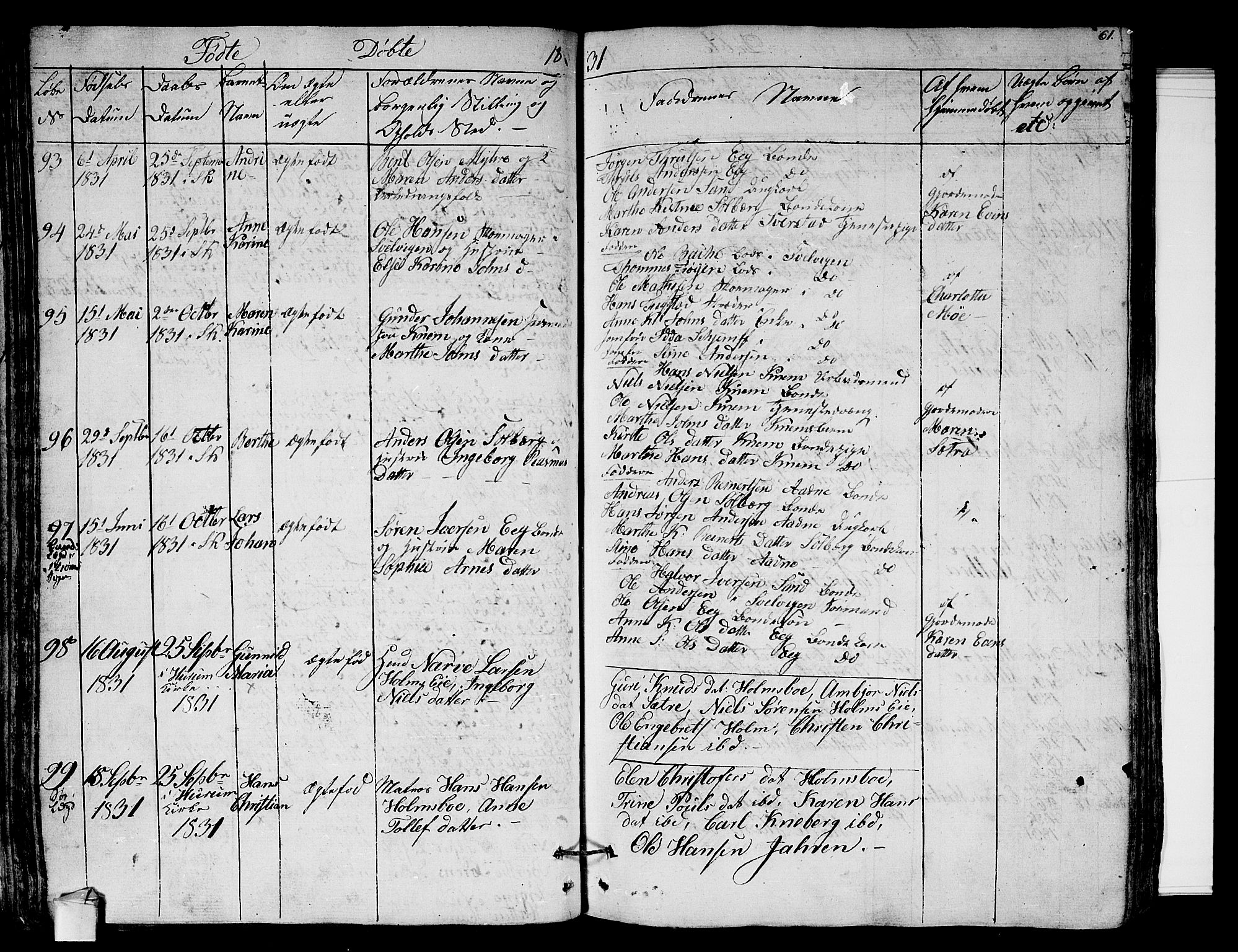 Hurum kirkebøker, AV/SAKO-A-229/F/Fa/L0010: Parish register (official) no. 10, 1827-1846, p. 61