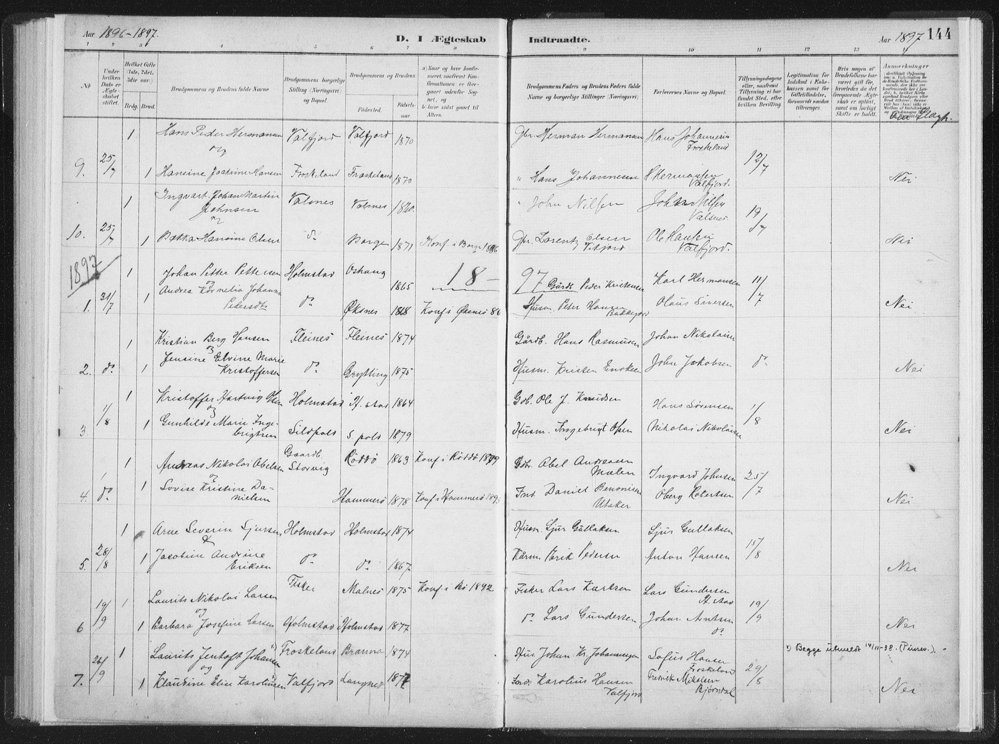 Ministerialprotokoller, klokkerbøker og fødselsregistre - Nordland, SAT/A-1459/890/L1286: Parish register (official) no. 890A01, 1882-1902, p. 144