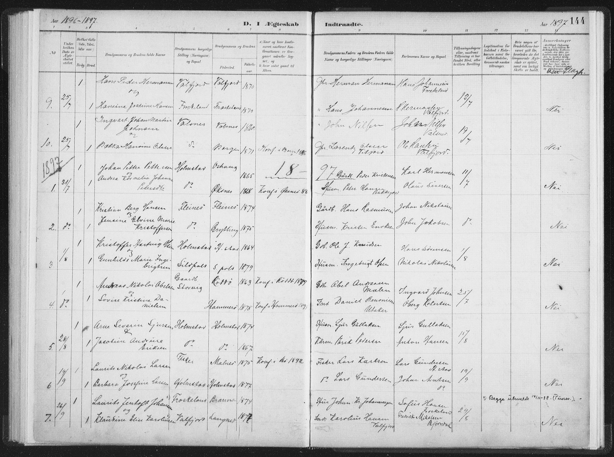 Ministerialprotokoller, klokkerbøker og fødselsregistre - Nordland, AV/SAT-A-1459/890/L1286: Parish register (official) no. 890A01, 1882-1902, p. 144