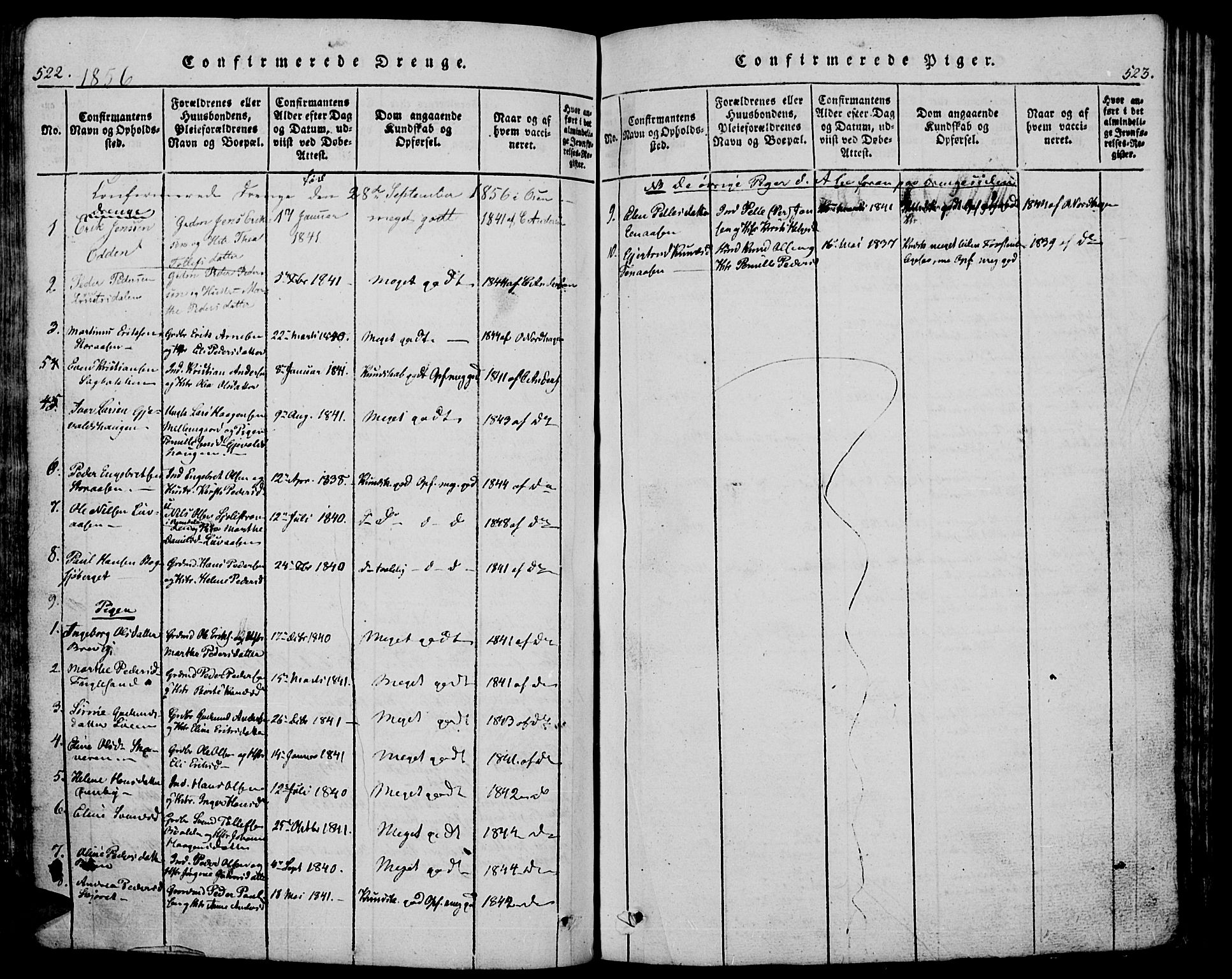 Trysil prestekontor, AV/SAH-PREST-046/H/Ha/Hab/L0005: Parish register (copy) no. 5, 1814-1877, p. 522-523