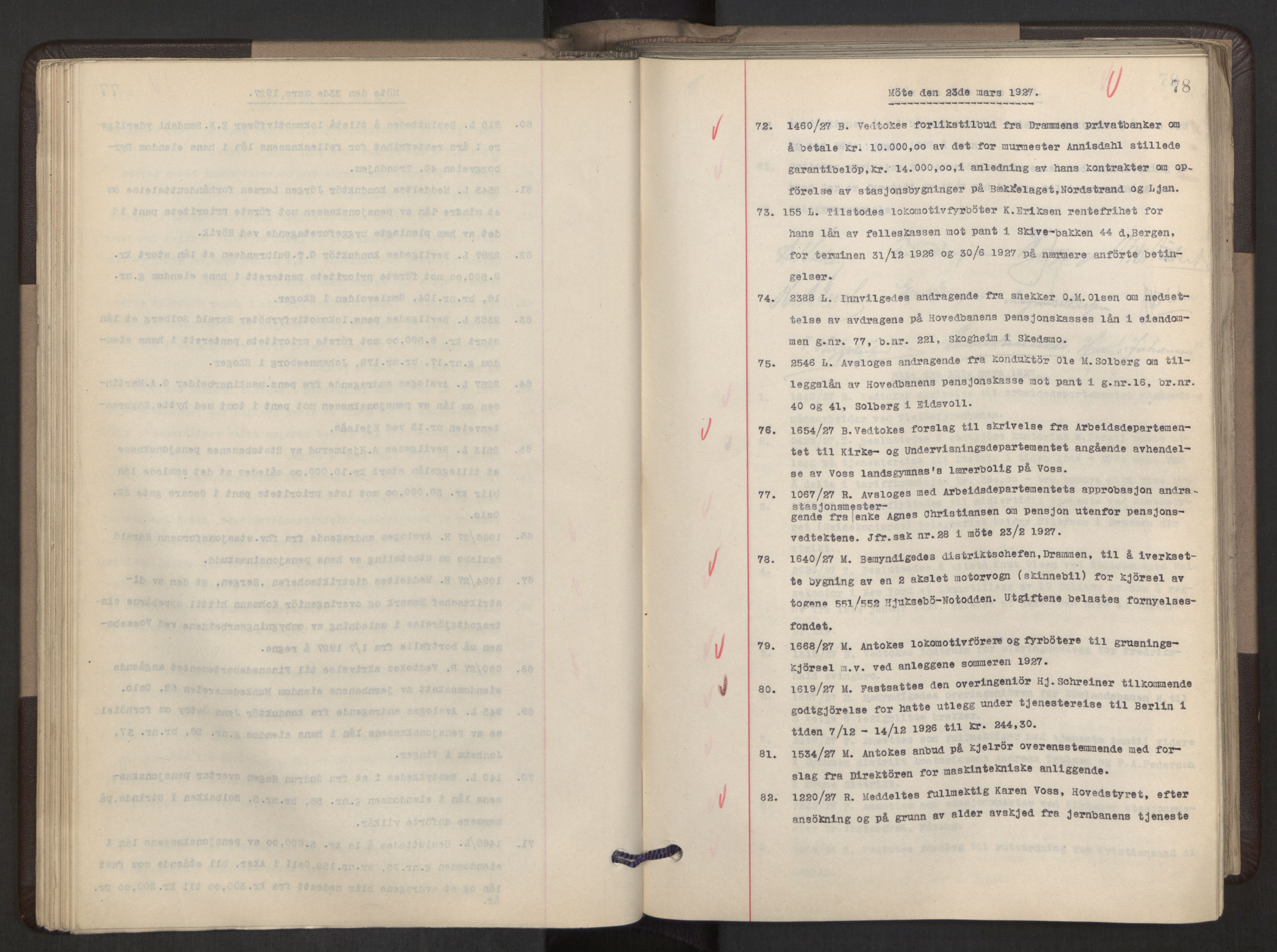 Norges statsbaner, Administrasjons- økonomi- og personalavdelingen, AV/RA-S-3412/A/Aa/L0021: Forhandlingsprotokoll, 1927-1928, p. 78