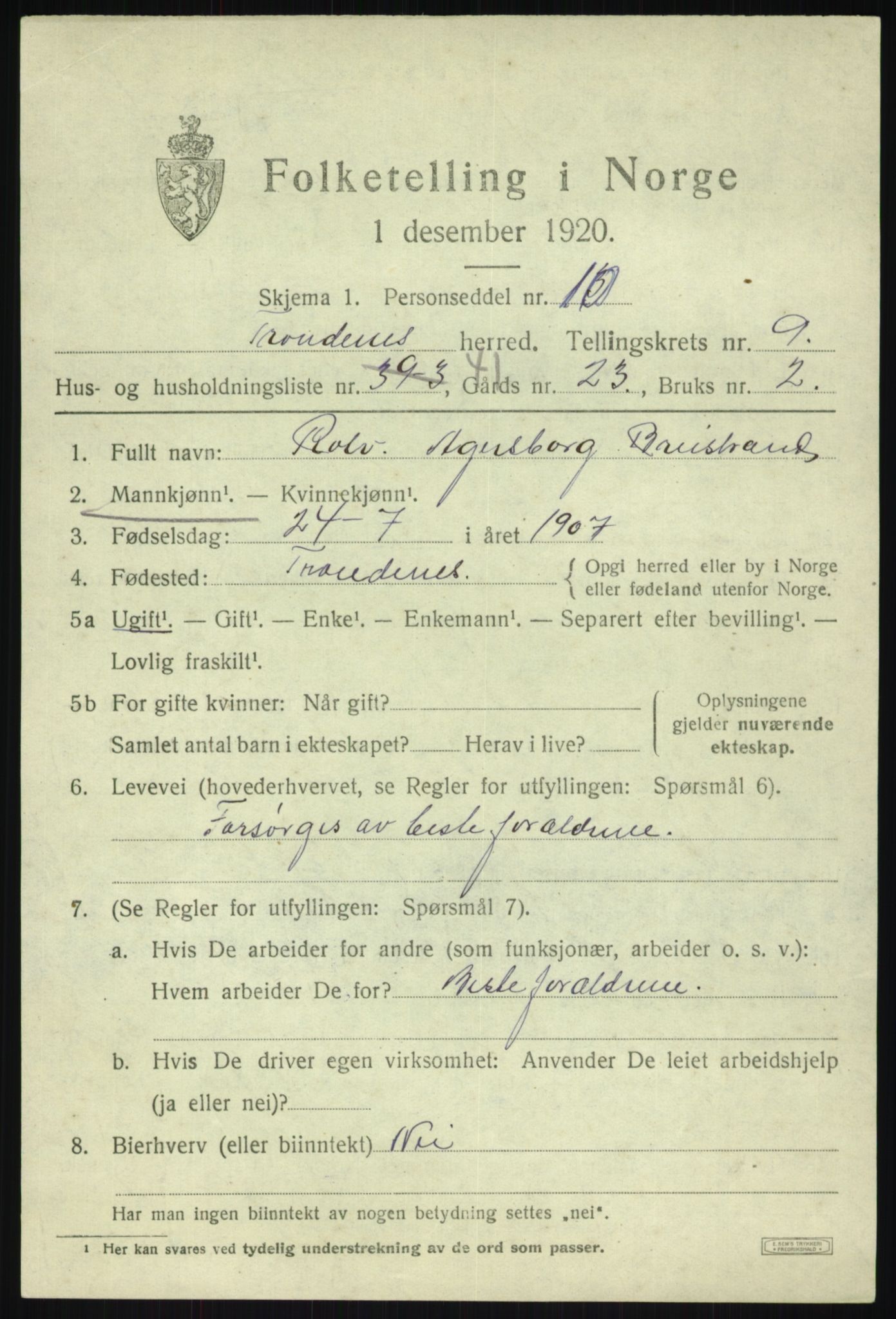 SATØ, 1920 census for Trondenes, 1920, p. 7989