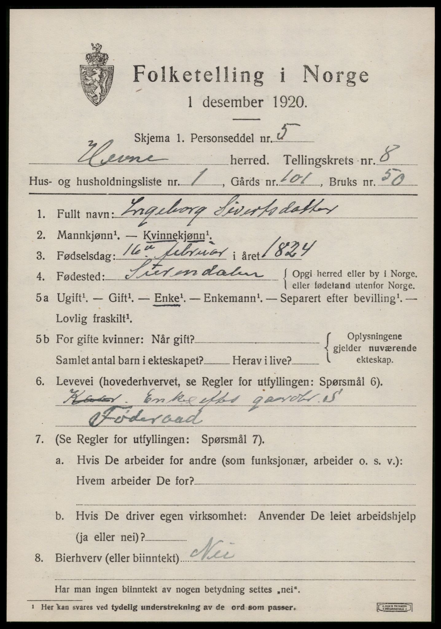 SAT, 1920 census for Hemne, 1920, p. 4682