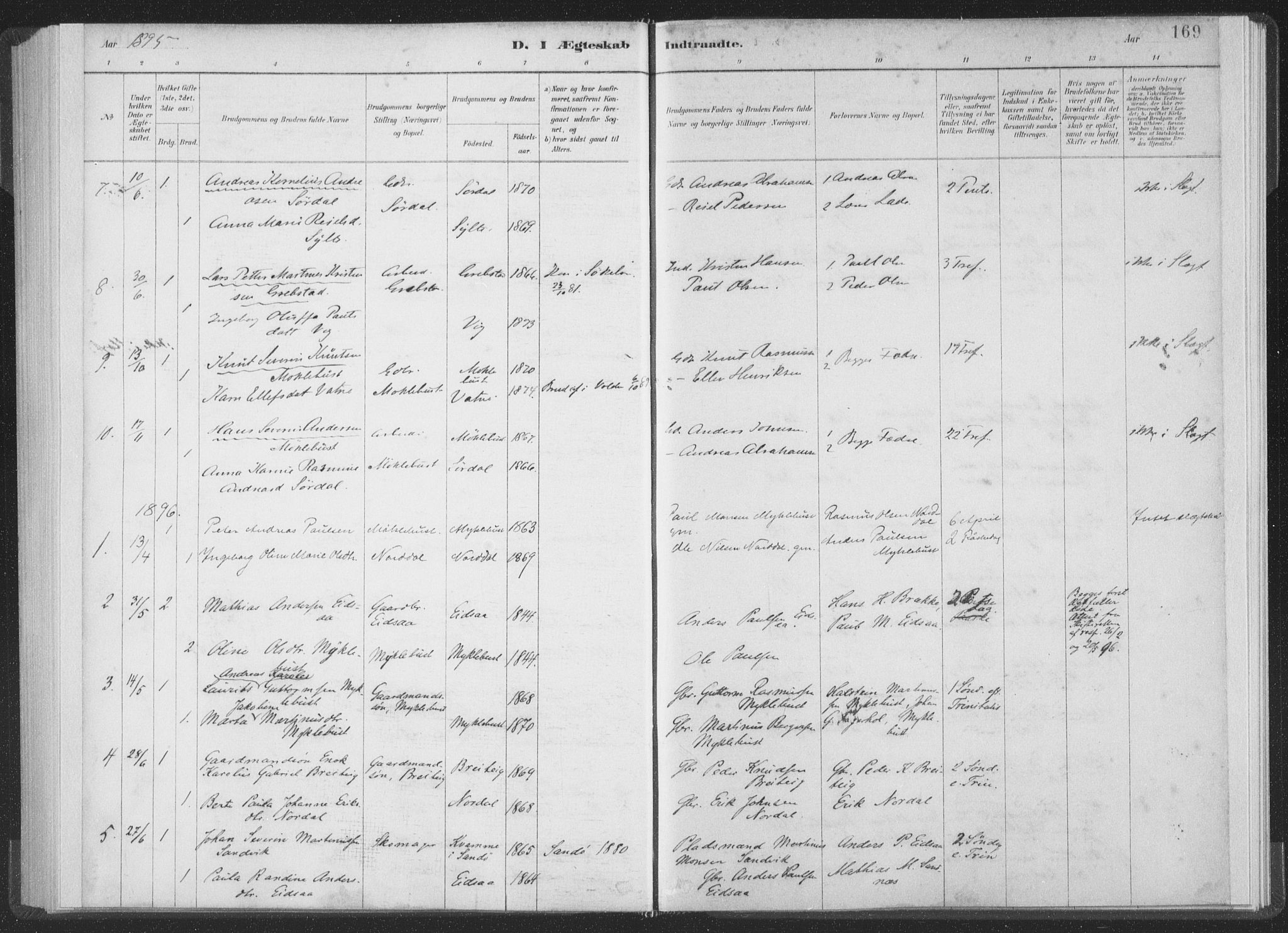 Ministerialprotokoller, klokkerbøker og fødselsregistre - Møre og Romsdal, AV/SAT-A-1454/502/L0025: Parish register (official) no. 502A03, 1885-1909, p. 169