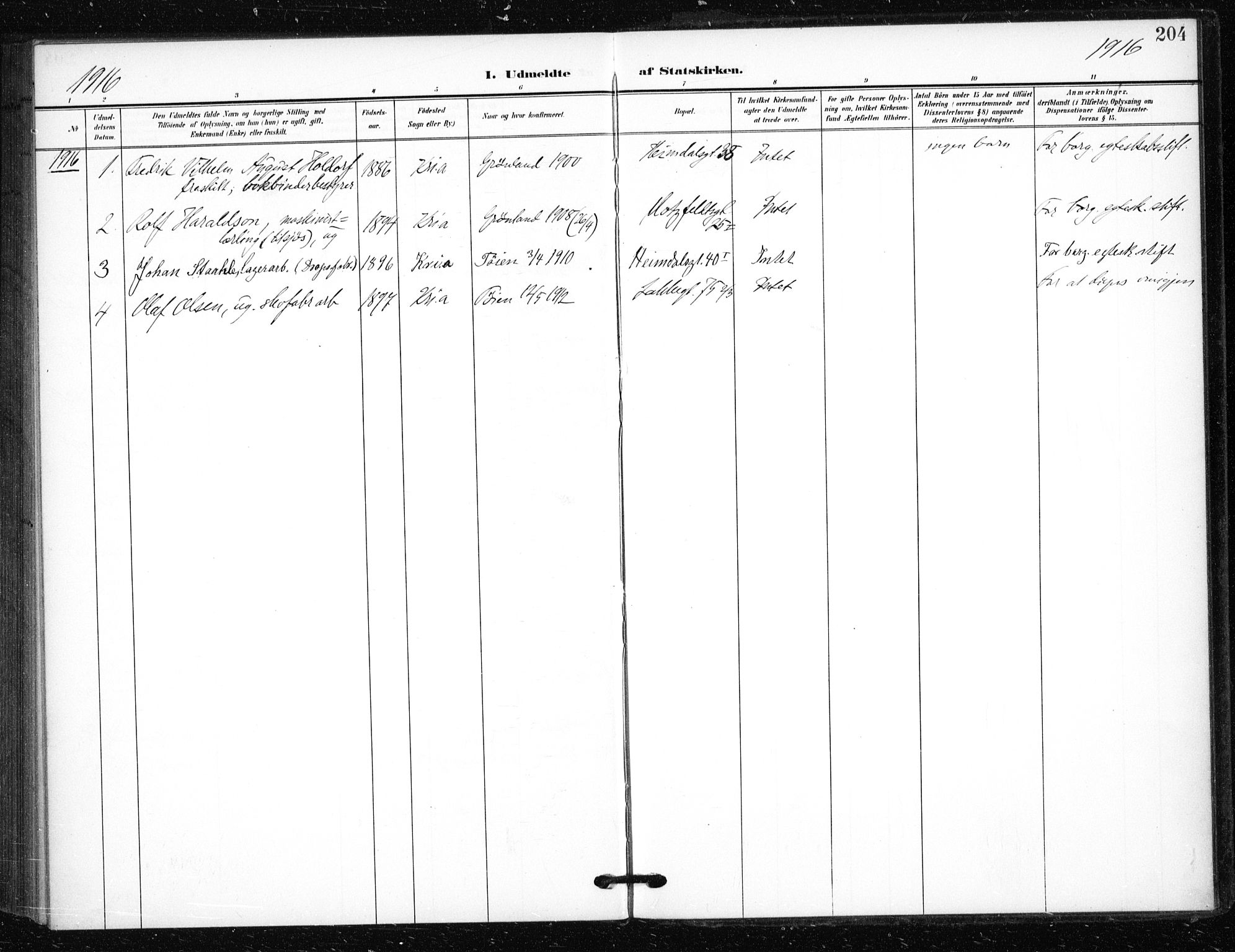 Tøyen prestekontor Kirkebøker, SAO/A-10167a/F/Fa/L0002: Parish register (official) no. 2, 1907-1916, p. 204