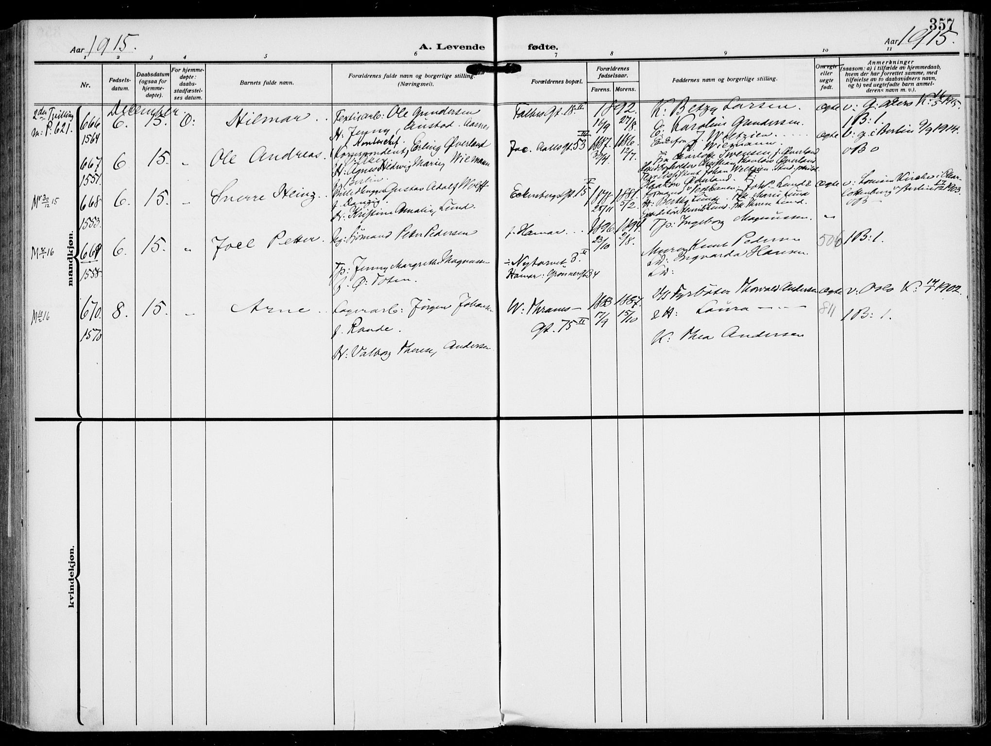Rikshospitalet prestekontor Kirkebøker, SAO/A-10309b/F/L0015: Parish register (official) no. 15, 1913-1915, p. 357