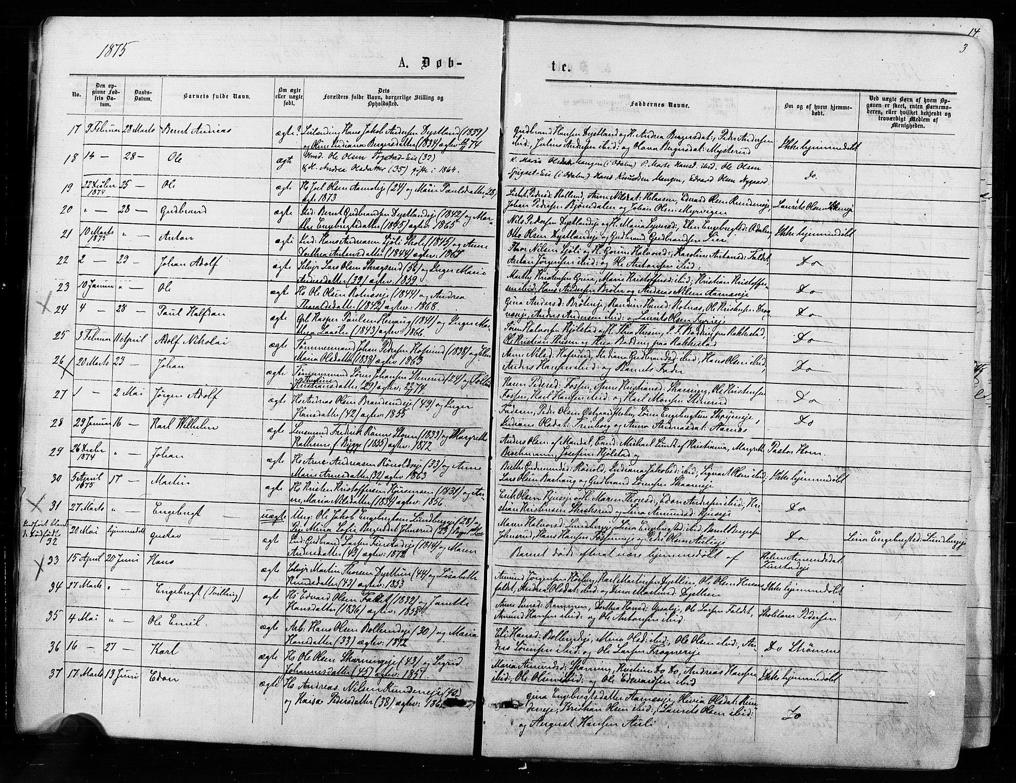 Nes prestekontor Kirkebøker, AV/SAO-A-10410/F/Fa/L0009: Parish register (official) no. I 9, 1875-1882, p. 3