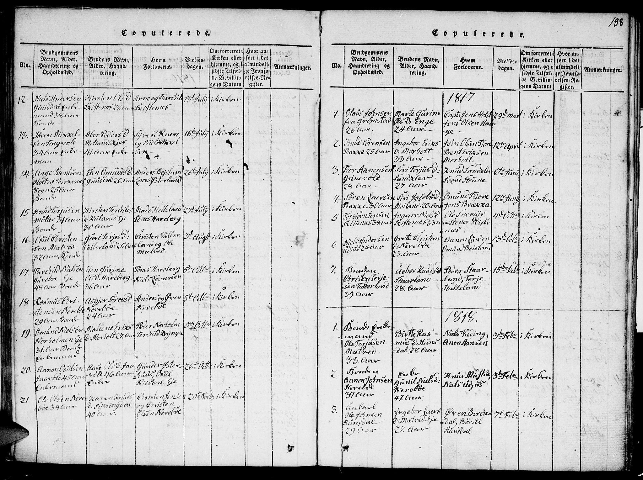 Hommedal sokneprestkontor, SAK/1111-0023/F/Fa/Fab/L0003: Parish register (official) no. A 3, 1815-1848, p. 188