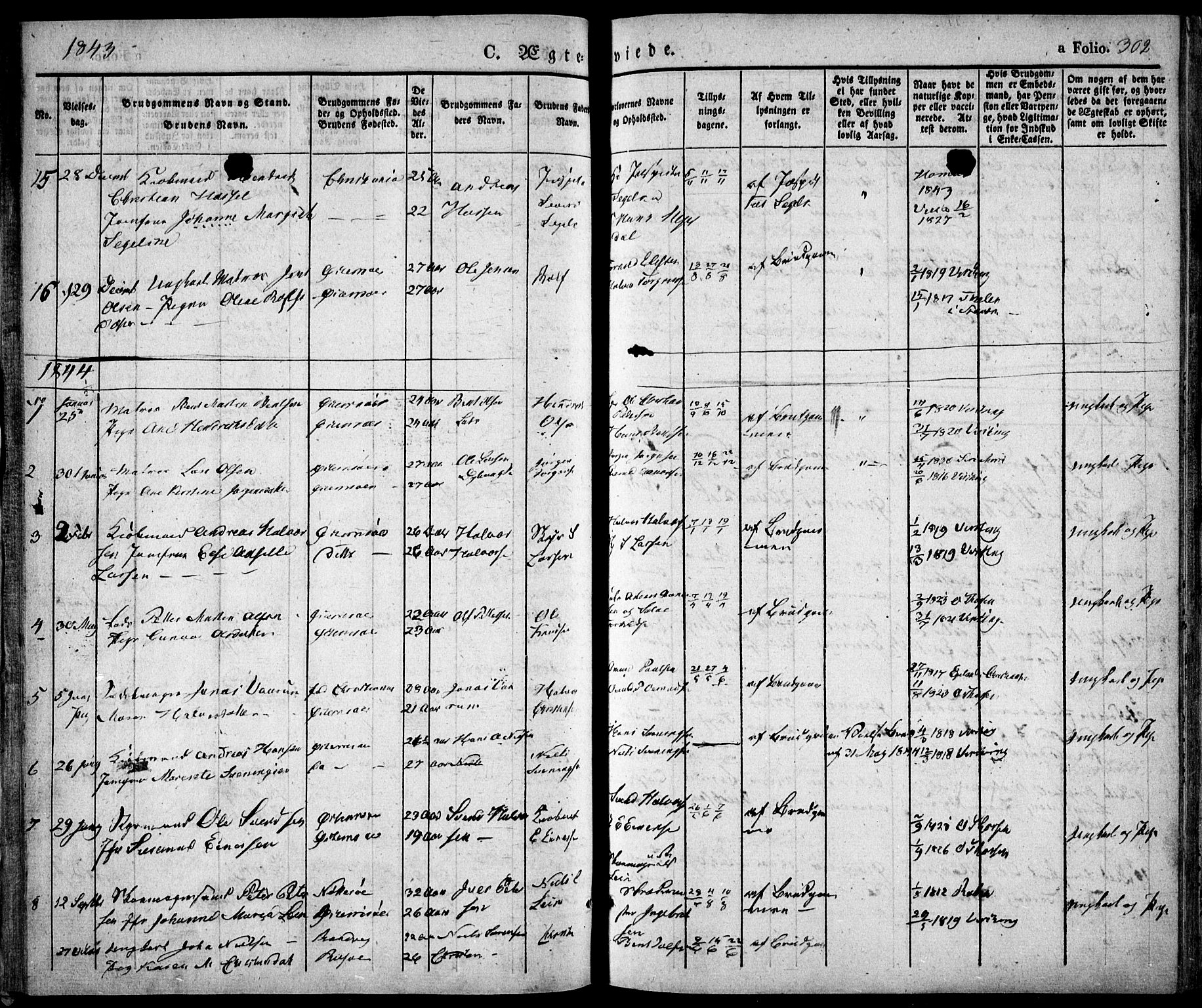 Risør sokneprestkontor, SAK/1111-0035/F/Fa/L0003: Parish register (official) no. A 3, 1838-1864, p. 302