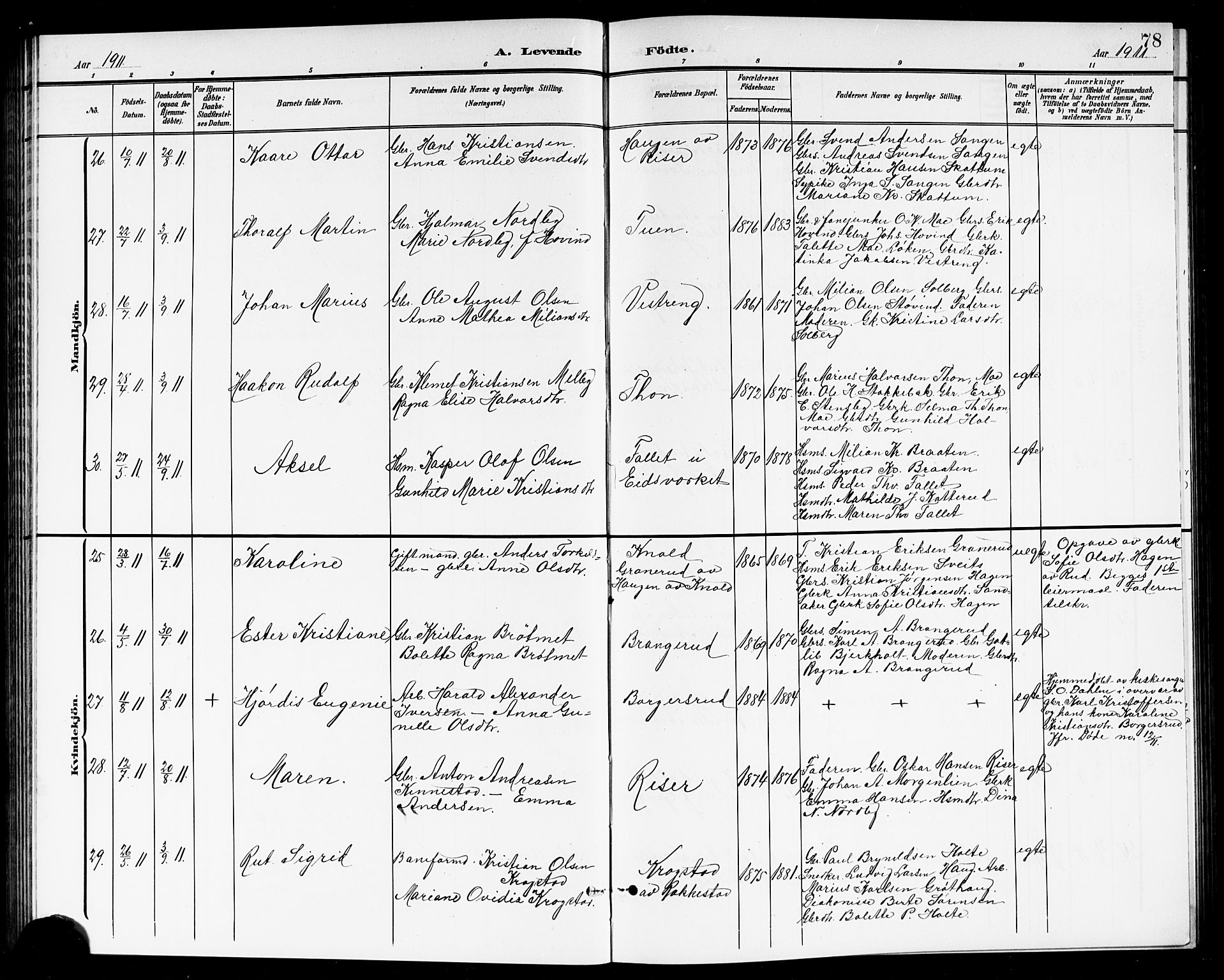 Høland prestekontor Kirkebøker, AV/SAO-A-10346a/G/Ga/L0007: Parish register (copy) no. I 7, 1902-1914, p. 78