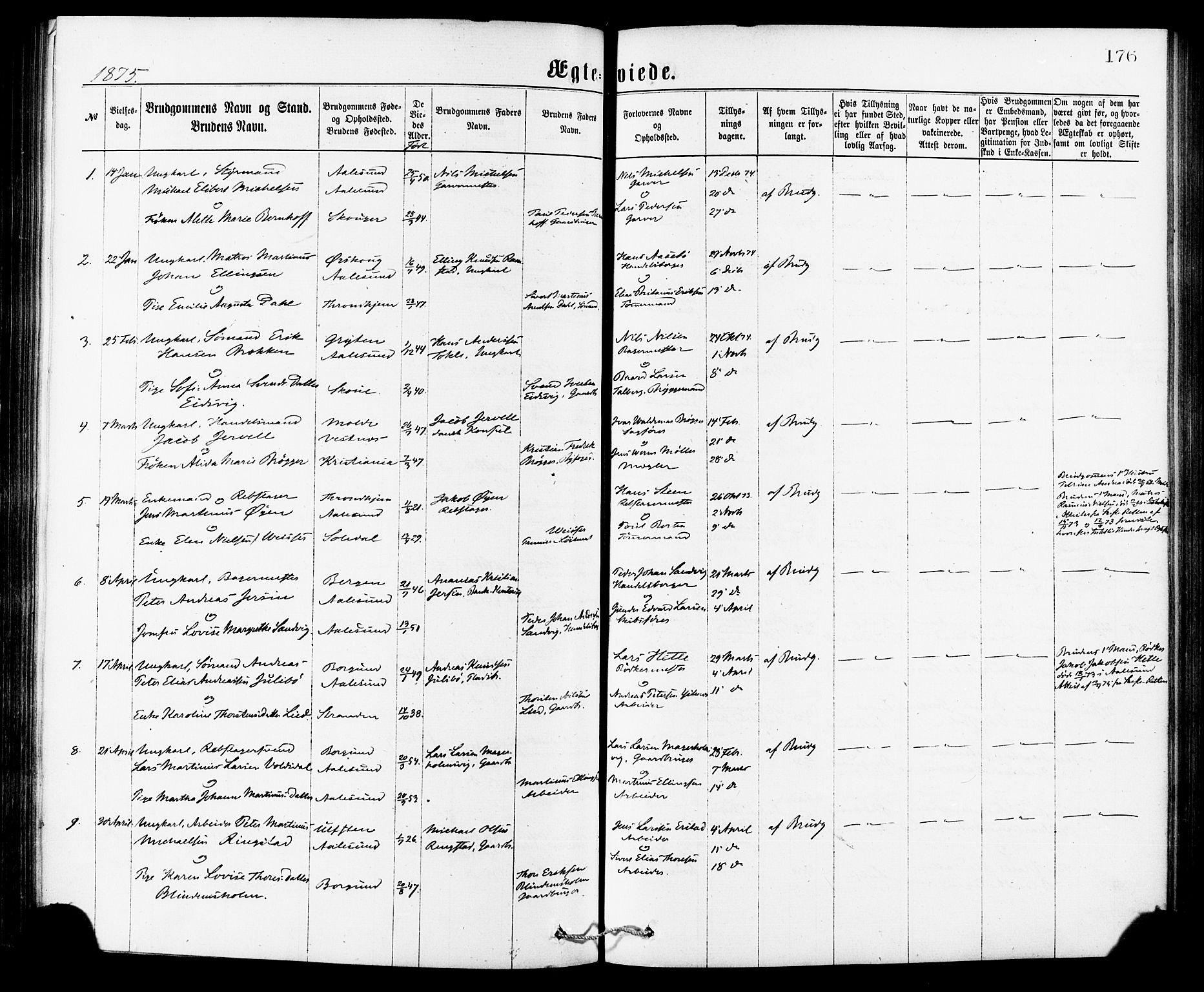 Ministerialprotokoller, klokkerbøker og fødselsregistre - Møre og Romsdal, SAT/A-1454/529/L0453: Parish register (official) no. 529A03, 1872-1877, p. 176