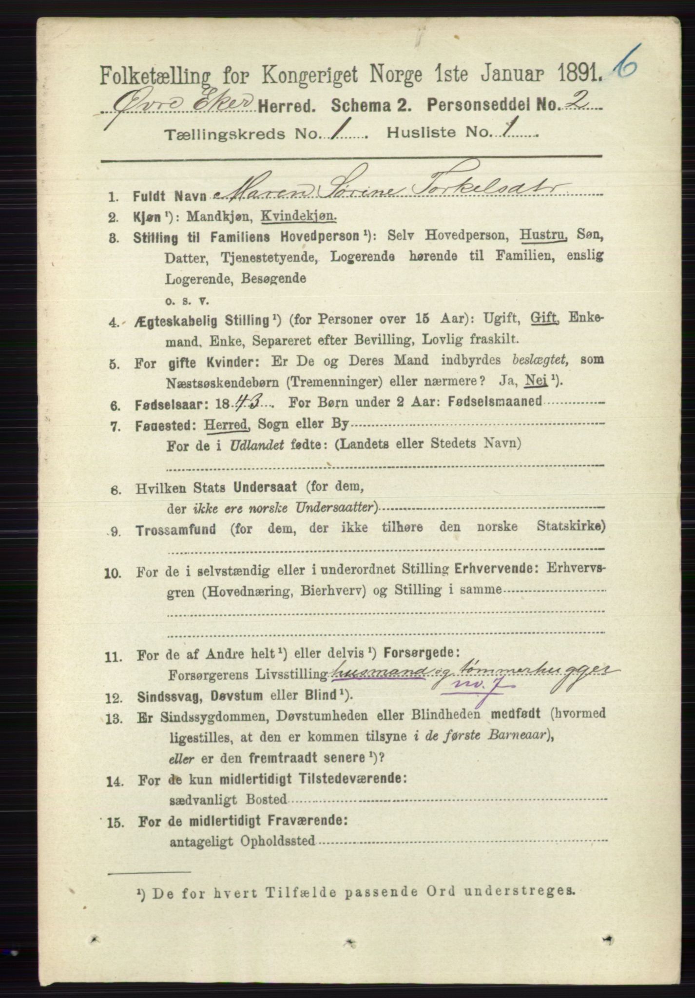 RA, 1891 census for 0624 Øvre Eiker, 1891, p. 7826