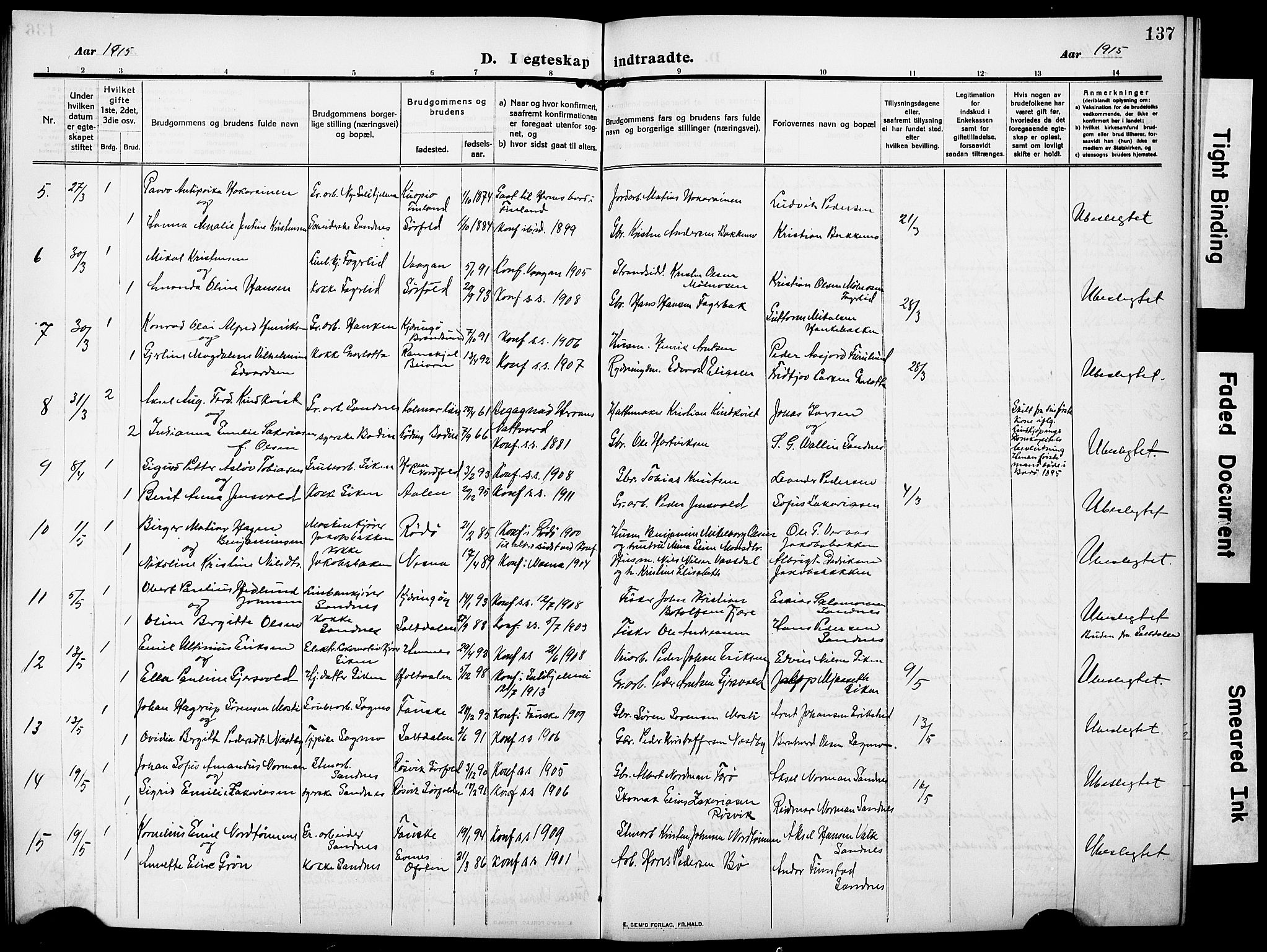 Ministerialprotokoller, klokkerbøker og fødselsregistre - Nordland, AV/SAT-A-1459/850/L0710: Parish register (official) no. 850A02, 1910-1920, p. 137