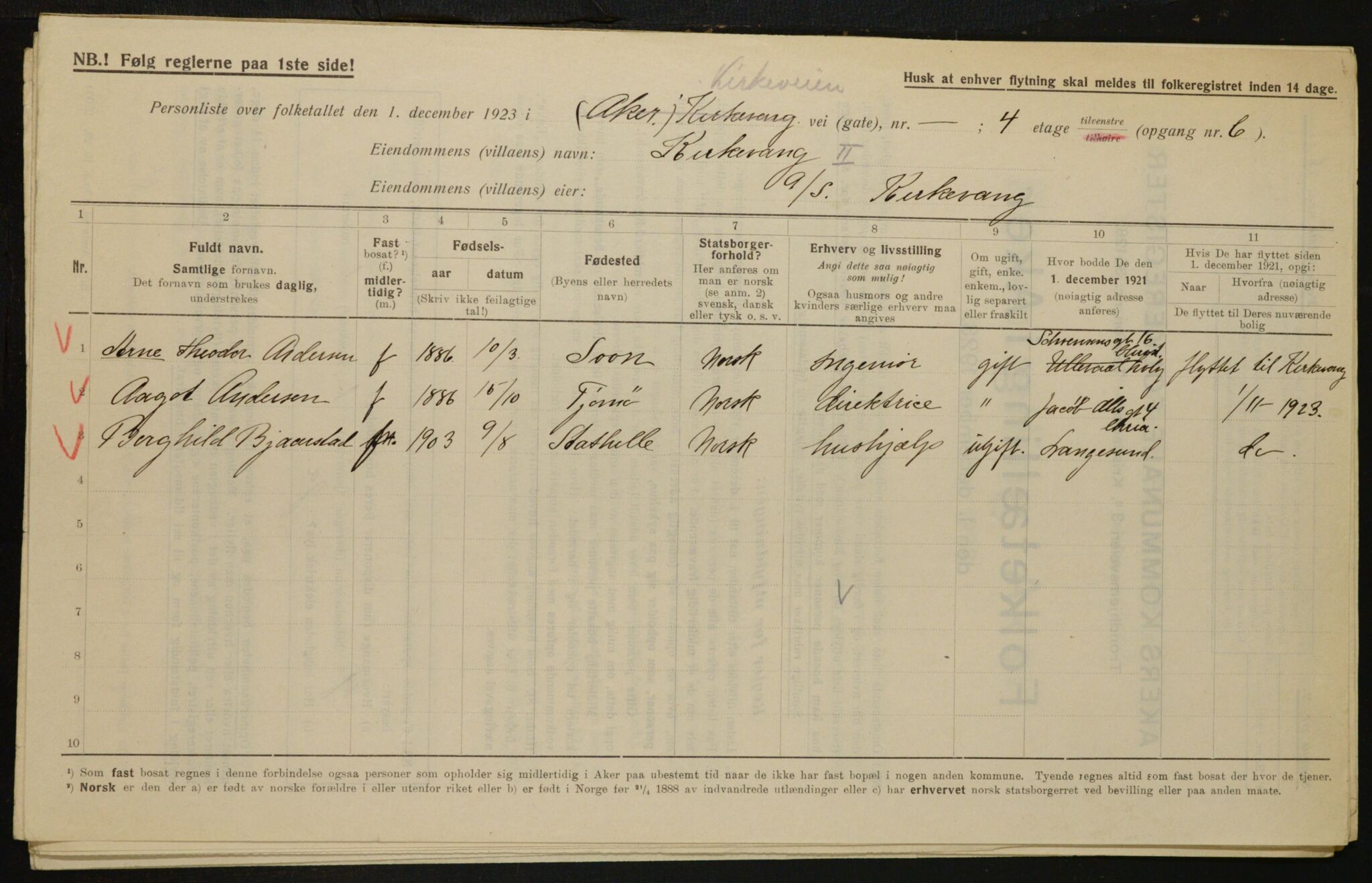 , Municipal Census 1923 for Aker, 1923, p. 12904