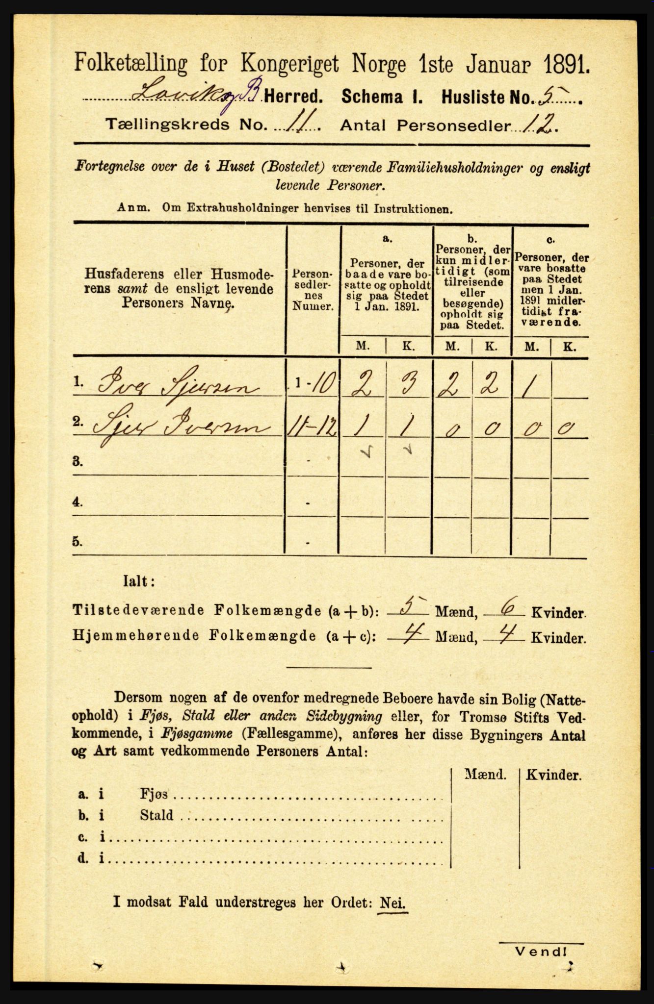 RA, 1891 census for 1415 Lavik og Brekke, 1891, p. 2112