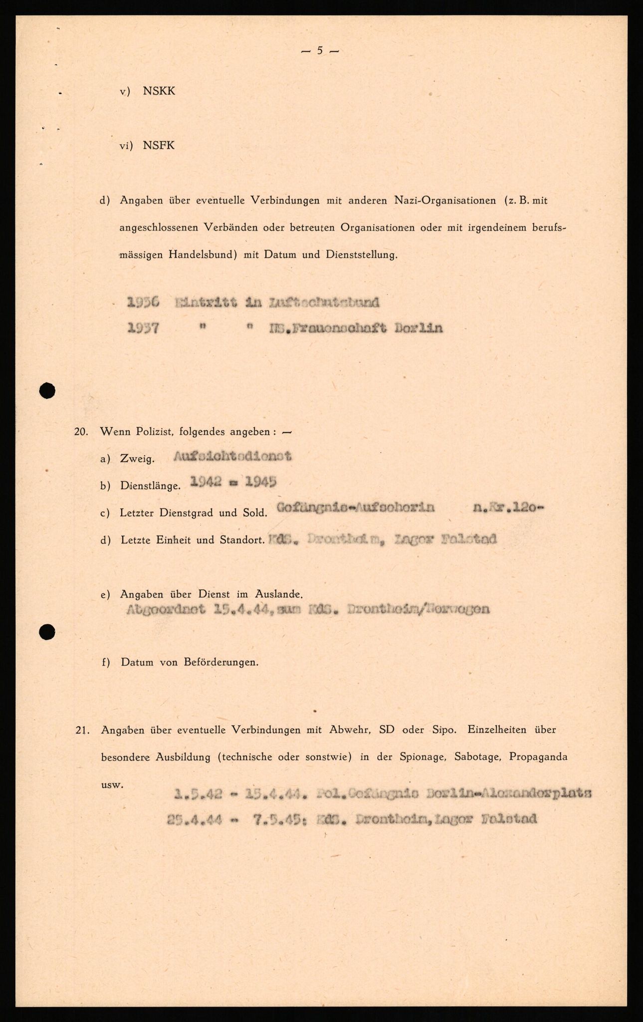 Forsvaret, Forsvarets overkommando II, RA/RAFA-3915/D/Db/L0027: CI Questionaires. Tyske okkupasjonsstyrker i Norge. Tyskere., 1945-1946, p. 462