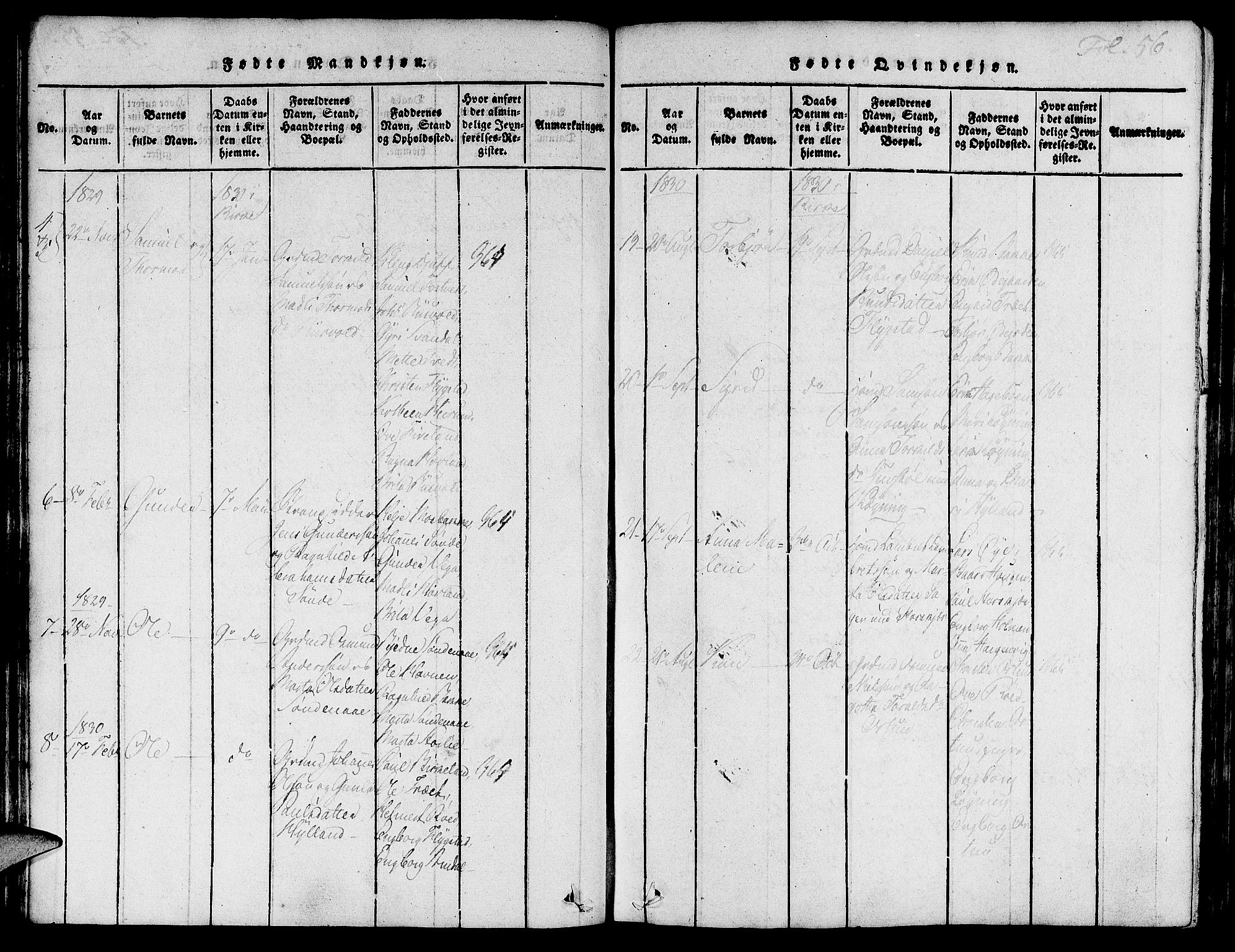 Suldal sokneprestkontor, SAST/A-101845/01/IV/L0007: Parish register (official) no. A 7, 1817-1838, p. 56