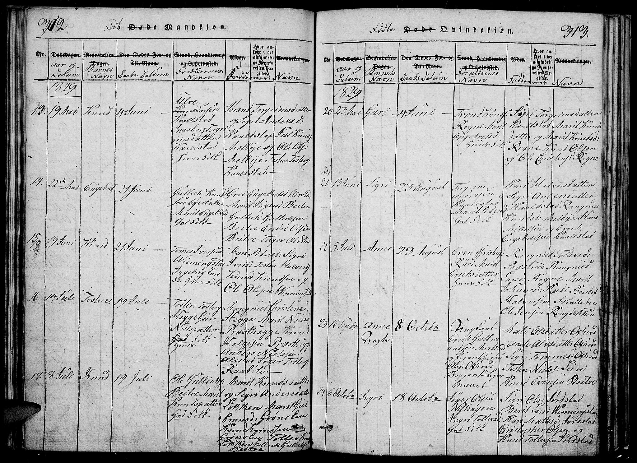 Slidre prestekontor, SAH/PREST-134/H/Ha/Hab/L0002: Parish register (copy) no. 2, 1814-1839, p. 312-313