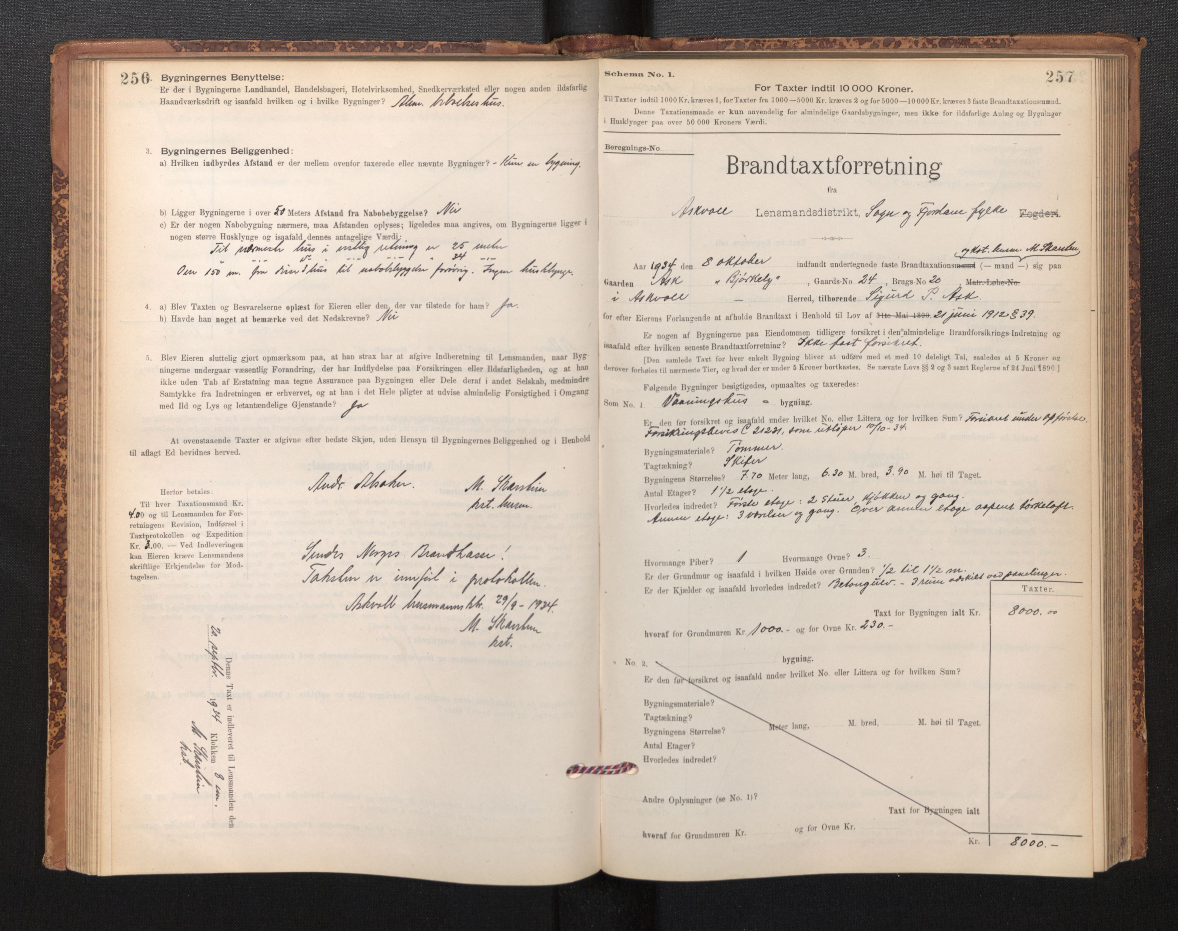 Lensmannen i Askvoll, SAB/A-26301/0012/L0004: Branntakstprotokoll, skjematakst og liste over branntakstmenn, 1895-1932, p. 256-257