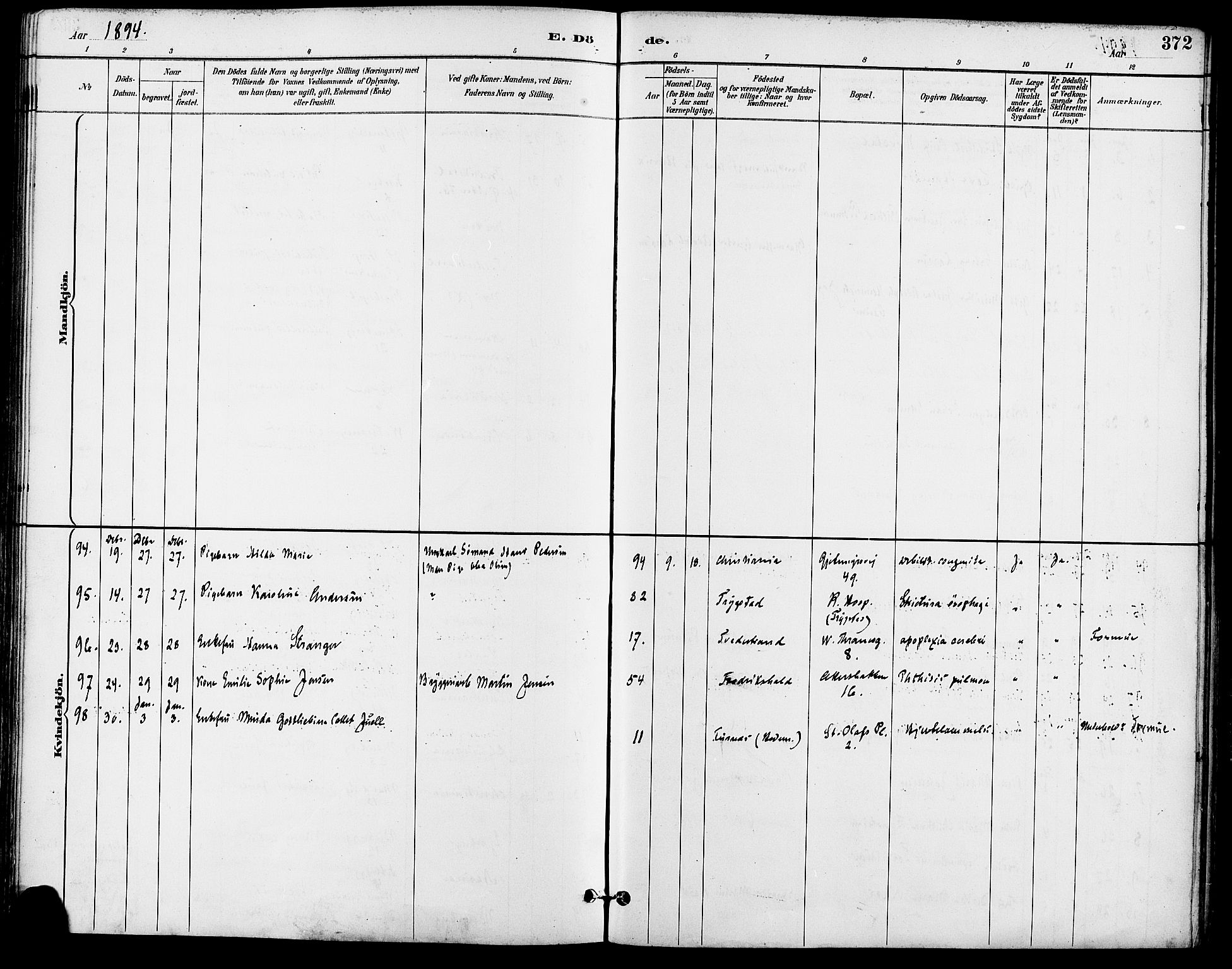 Gamle Aker prestekontor Kirkebøker, SAO/A-10617a/F/L0008: Parish register (official) no. 8, 1887-1896, p. 372