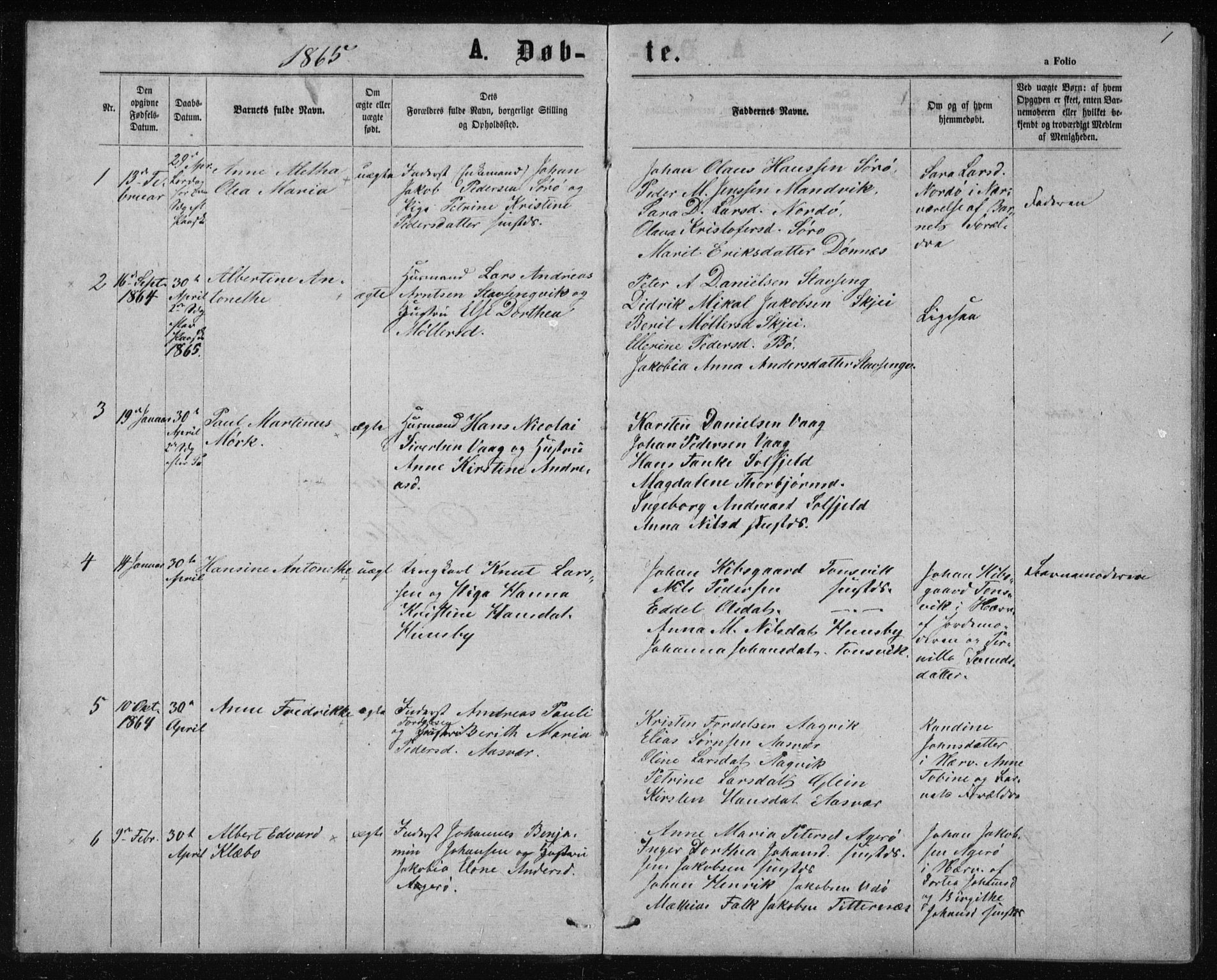 Ministerialprotokoller, klokkerbøker og fødselsregistre - Nordland, AV/SAT-A-1459/835/L0531: Parish register (copy) no. 835C03, 1865-1877, p. 1