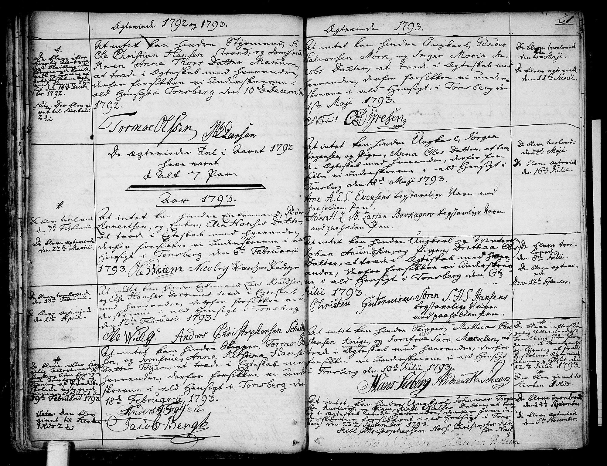 Tønsberg kirkebøker, AV/SAKO-A-330/F/Fa/L0002: Parish register (official) no. I 2, 1760-1796, p. 21