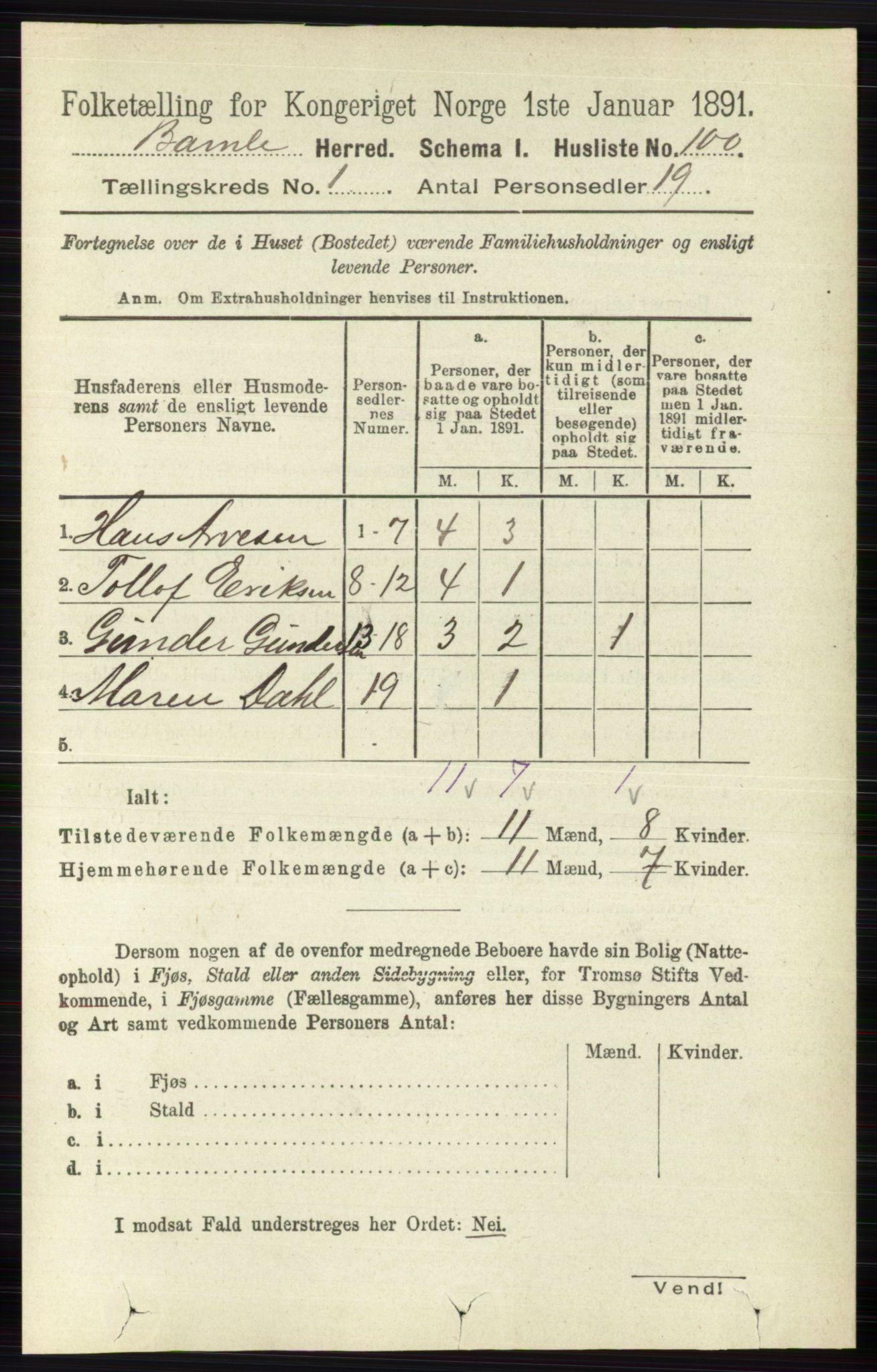 RA, 1891 census for 0814 Bamble, 1891, p. 133