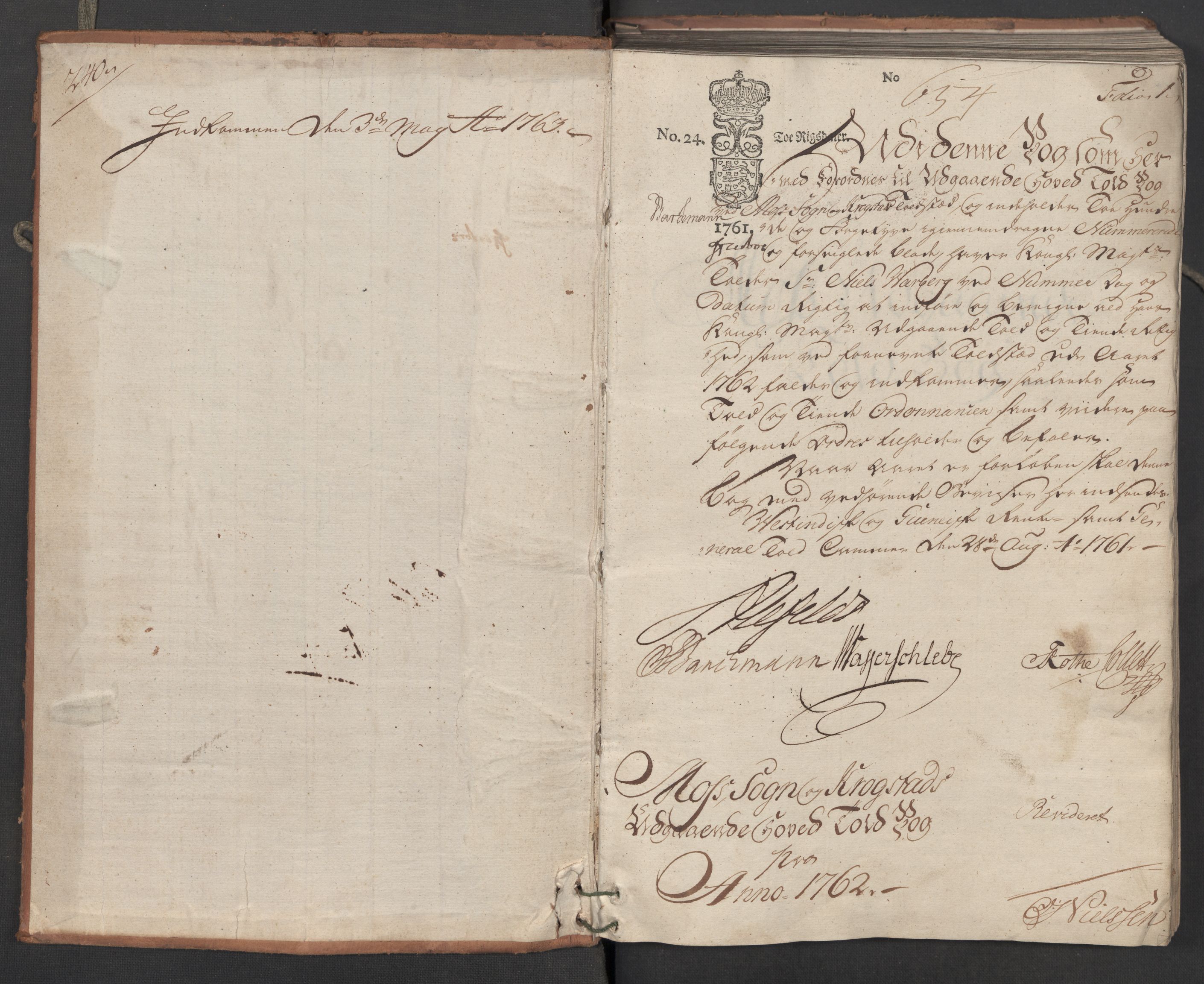 Generaltollkammeret, tollregnskaper, AV/RA-EA-5490/R05/L0039/0001: Tollregnskaper Moss, Son, Krokstad / Utgående hovedtollbok, 1762, p. 1a