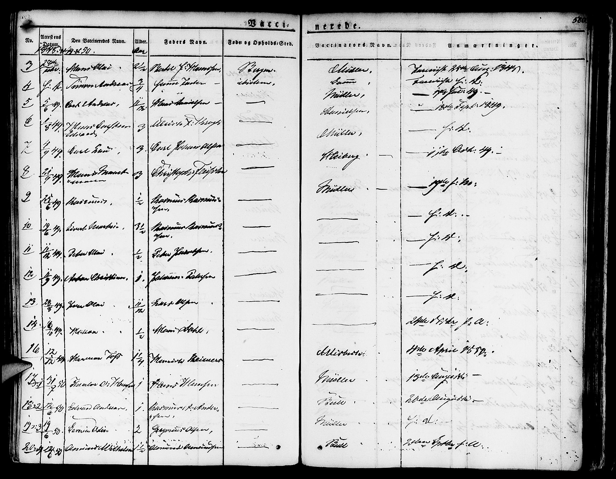 Nykirken Sokneprestembete, SAB/A-77101/H/Haa/L0012: Parish register (official) no. A 12, 1821-1844, p. 580