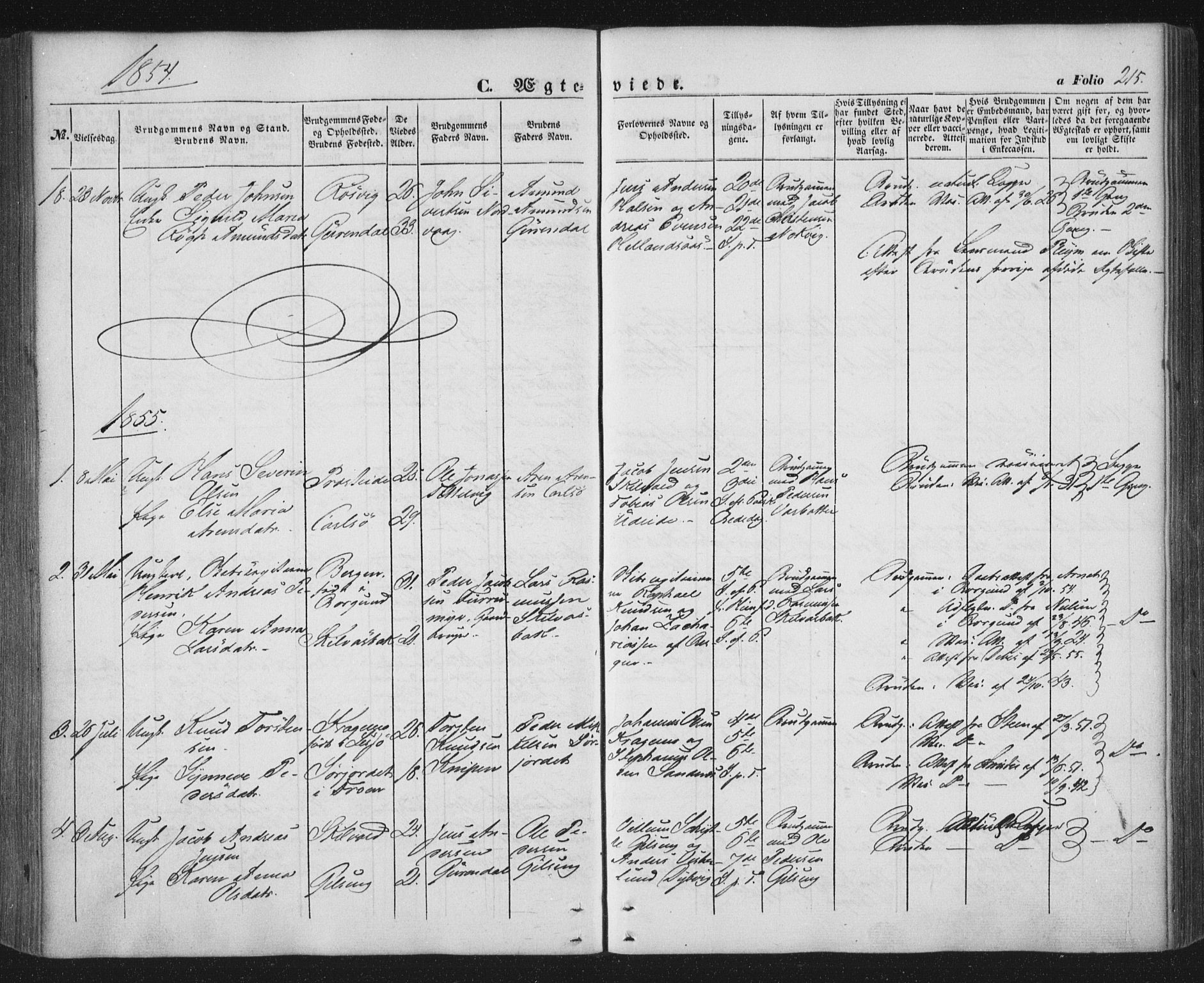 Ministerialprotokoller, klokkerbøker og fødselsregistre - Nordland, AV/SAT-A-1459/859/L0844: Parish register (official) no. 859A04, 1849-1862, p. 215