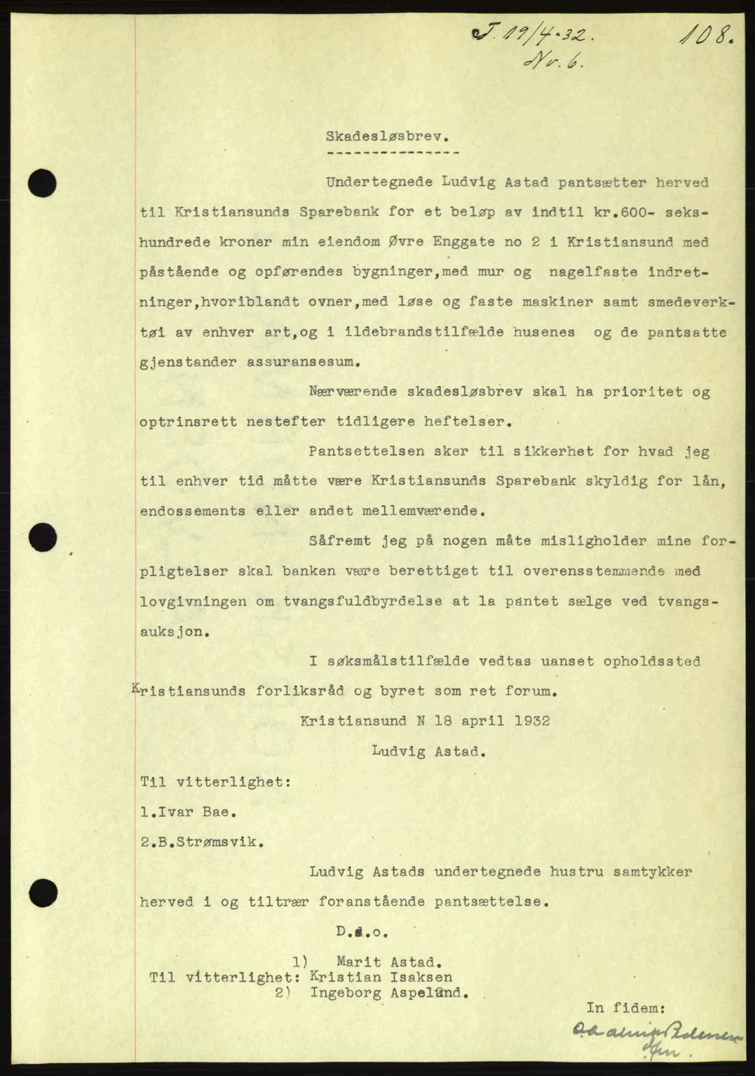 Kristiansund byfogd, AV/SAT-A-4587/A/27: Mortgage book no. 26, 1931-1933, Deed date: 19.04.1932