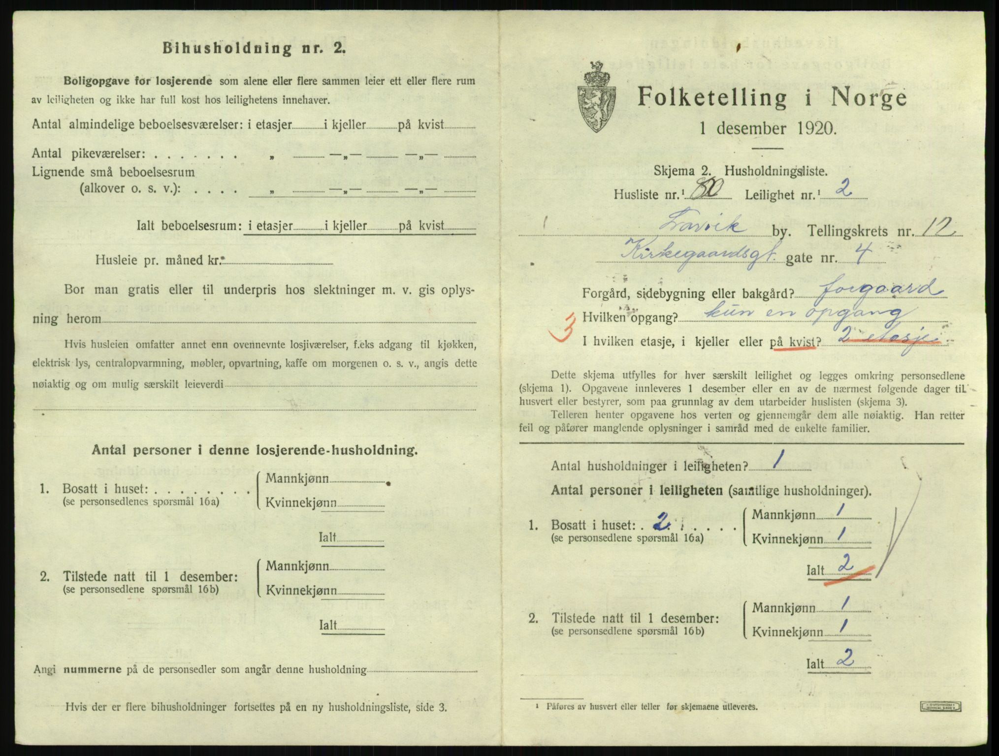 SAKO, 1920 census for Larvik, 1920, p. 8660