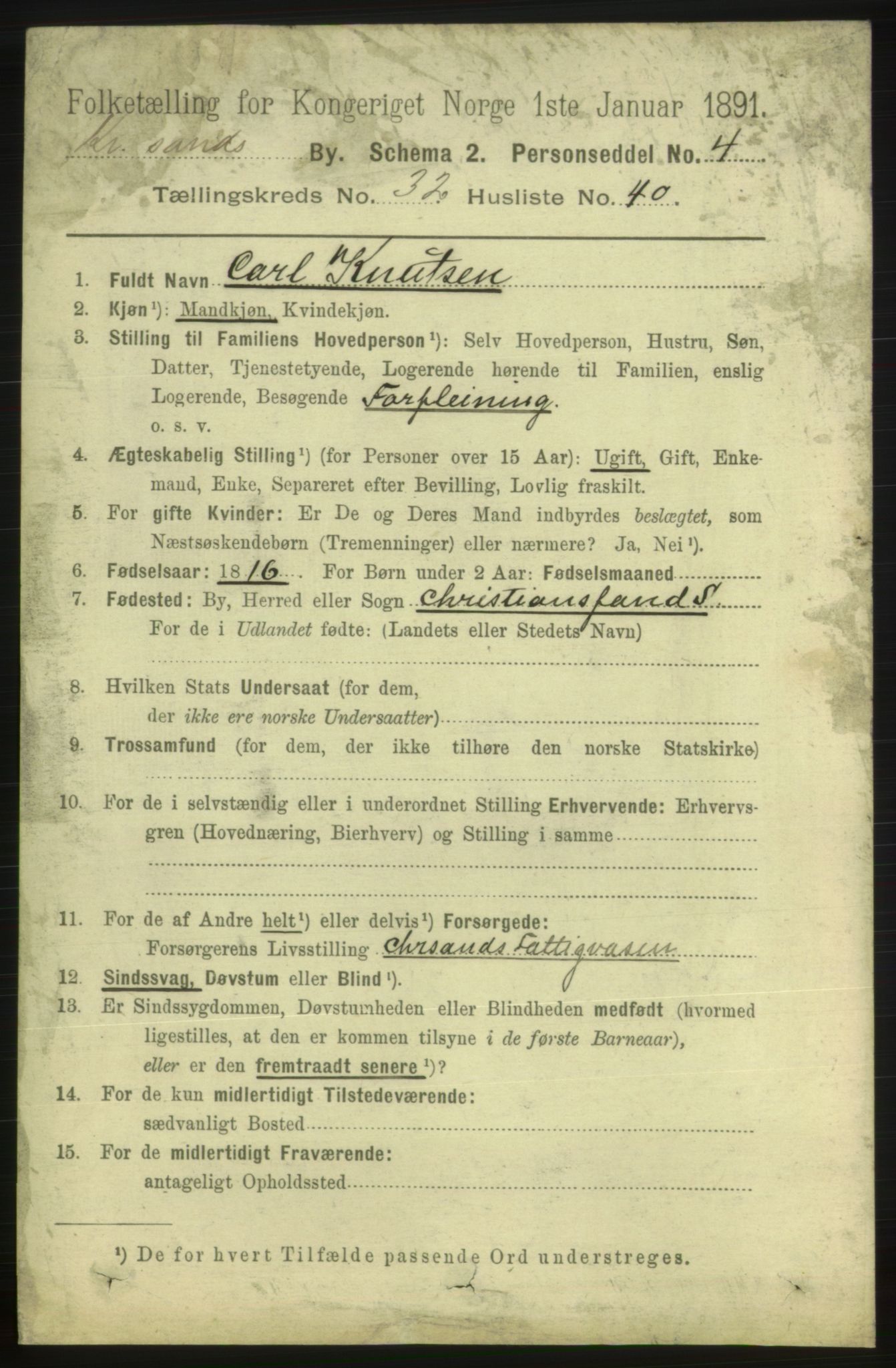 RA, 1891 census for 1001 Kristiansand, 1891, p. 10680