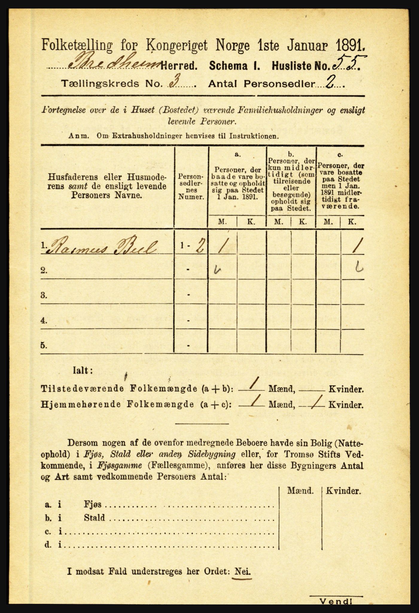 RA, 1891 census for 1446 Breim, 1891, p. 874