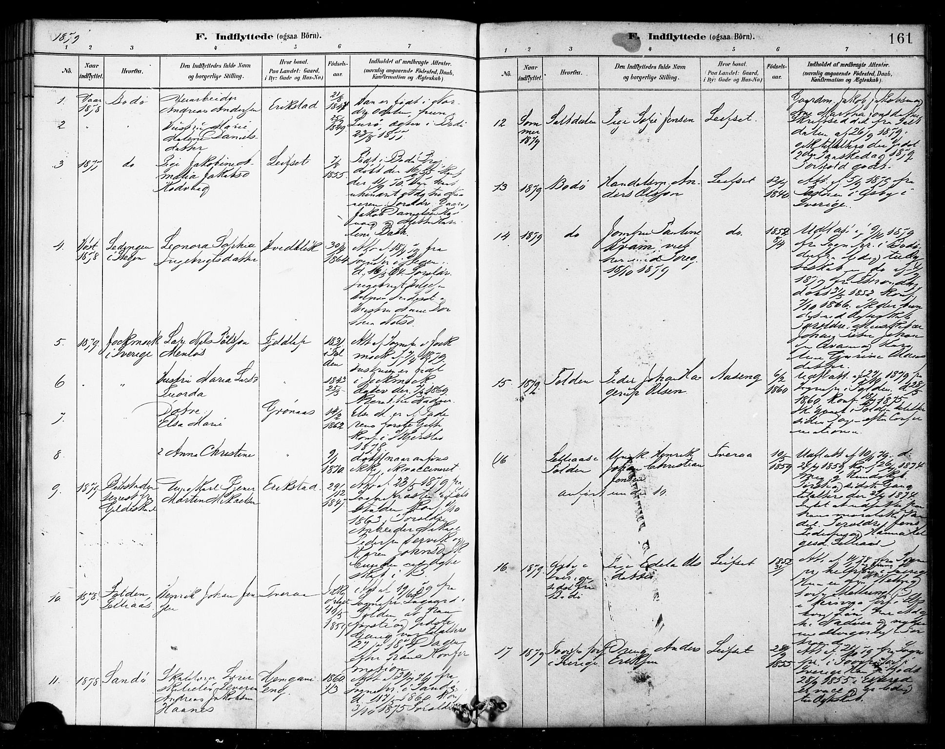 Ministerialprotokoller, klokkerbøker og fødselsregistre - Nordland, SAT/A-1459/849/L0689: Parish register (official) no. 849A01, 1879-1889, p. 161
