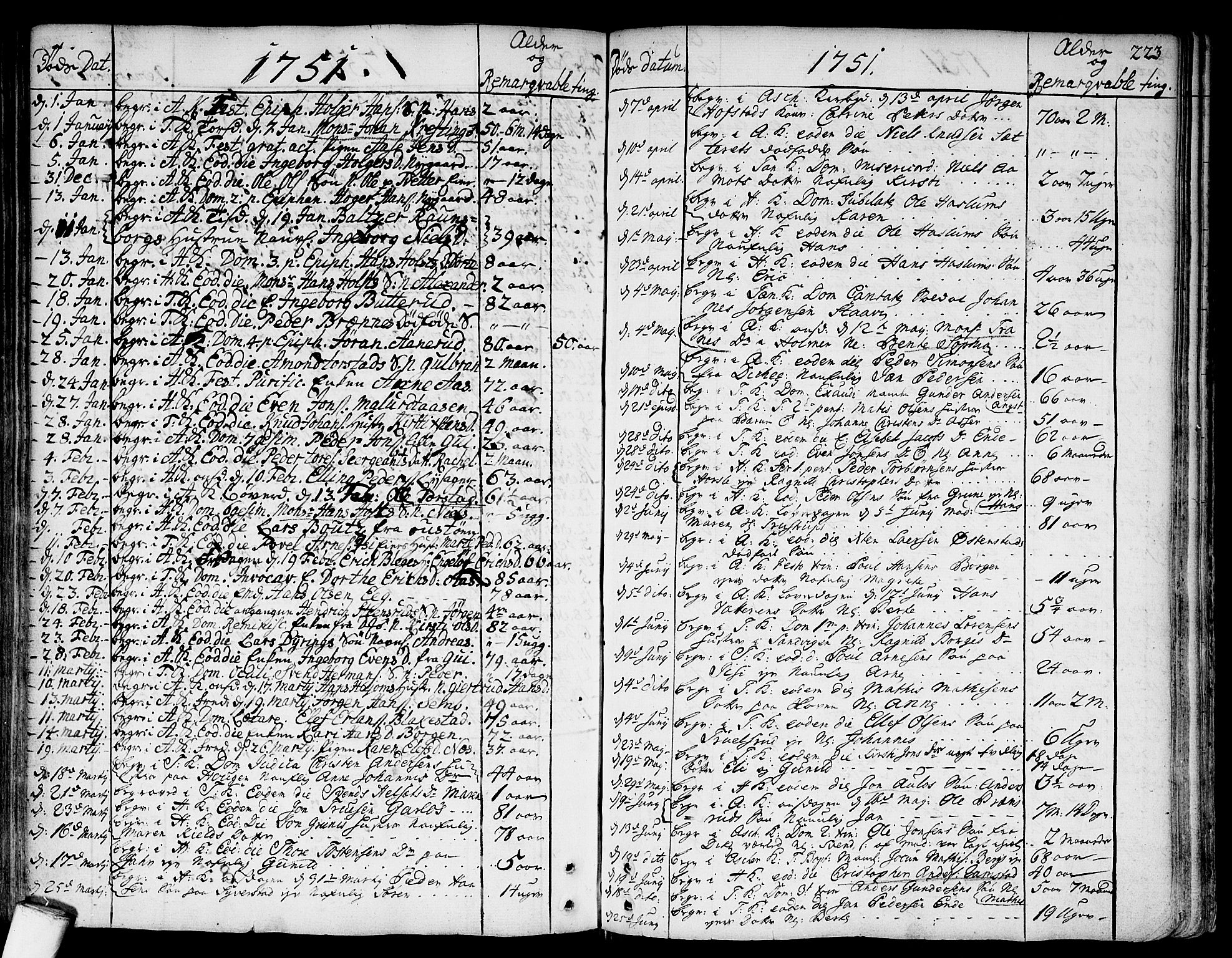 Asker prestekontor Kirkebøker, SAO/A-10256a/F/Fa/L0002: Parish register (official) no. I 2, 1733-1766, p. 223