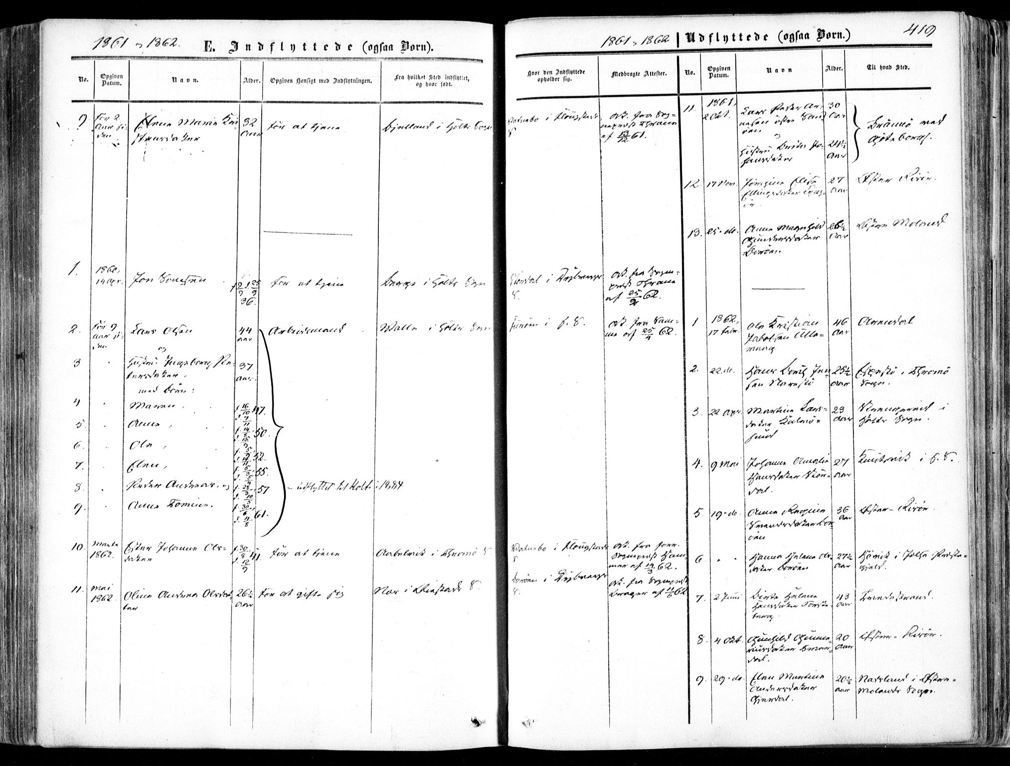 Dypvåg sokneprestkontor, SAK/1111-0007/F/Fa/Faa/L0006: Parish register (official) no. A 6, 1855-1872, p. 419