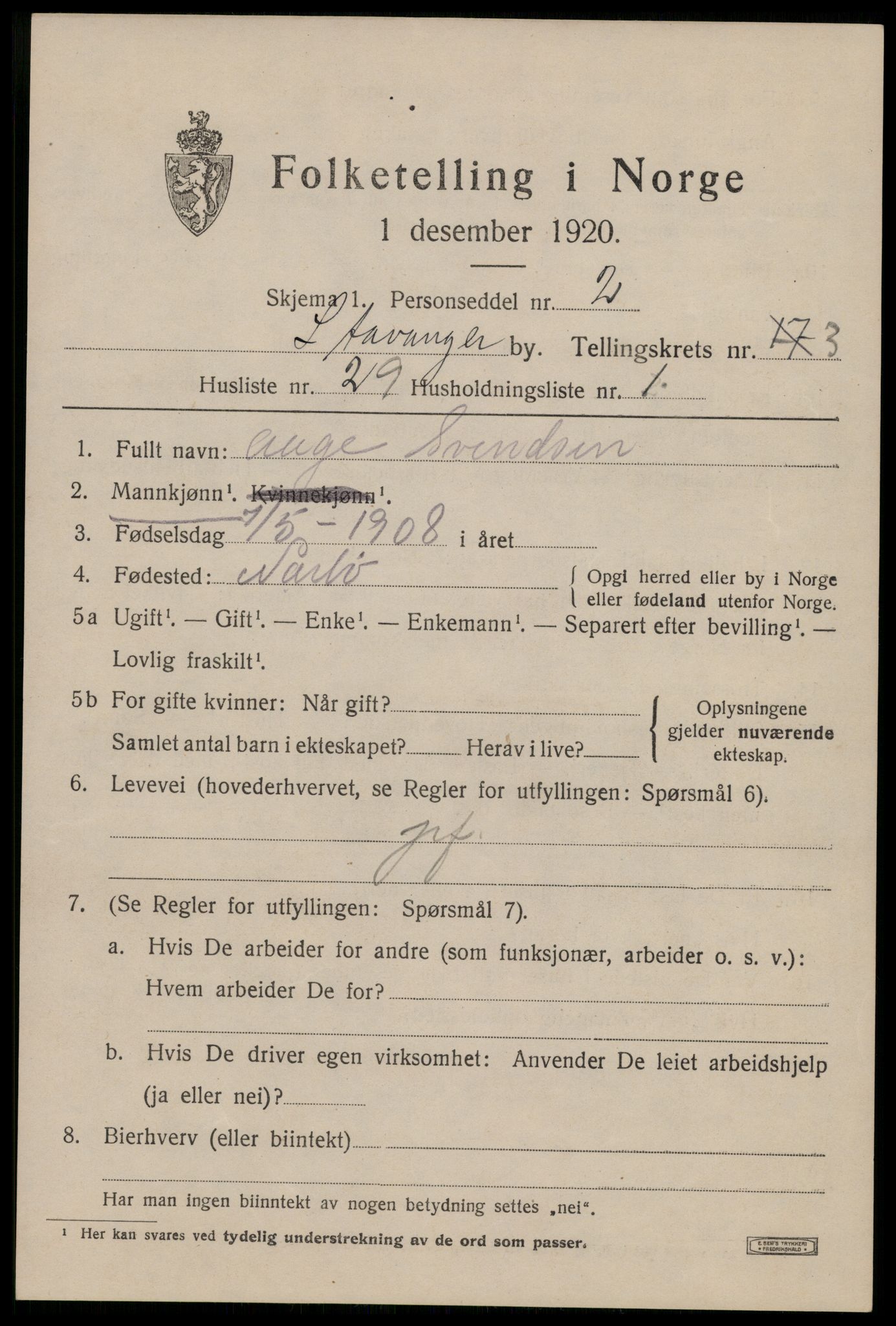 SAST, 1920 census for Stavanger, 1920, p. 35888