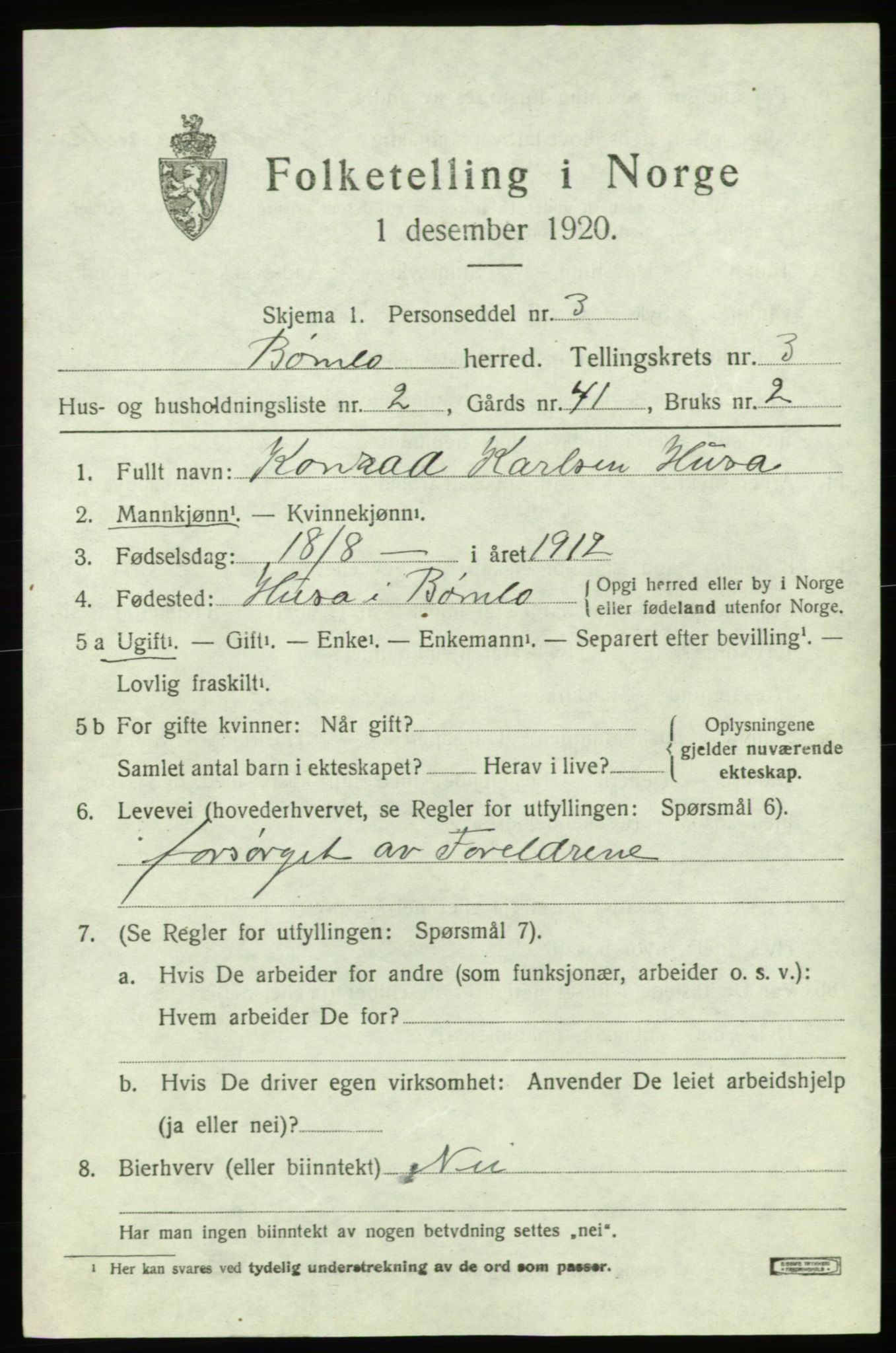 SAB, 1920 census for Bømlo, 1920, p. 2461