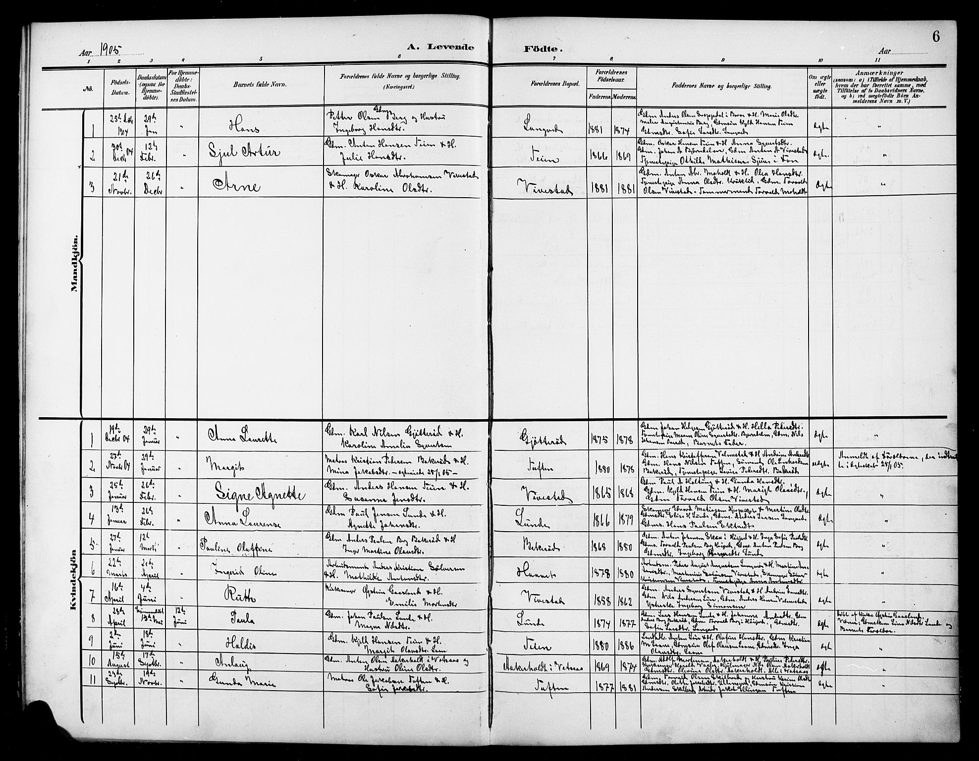 Ramnes kirkebøker, SAKO/A-314/G/Gc/L0002: Parish register (copy) no. III 2, 1903-1924, p. 6