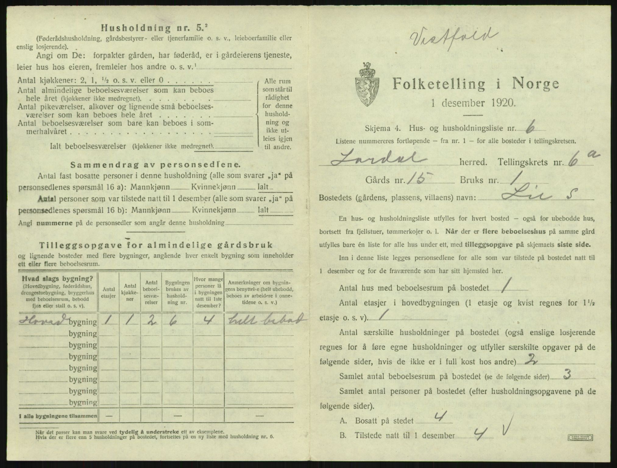 SAKO, 1920 census for Lardal, 1920, p. 883