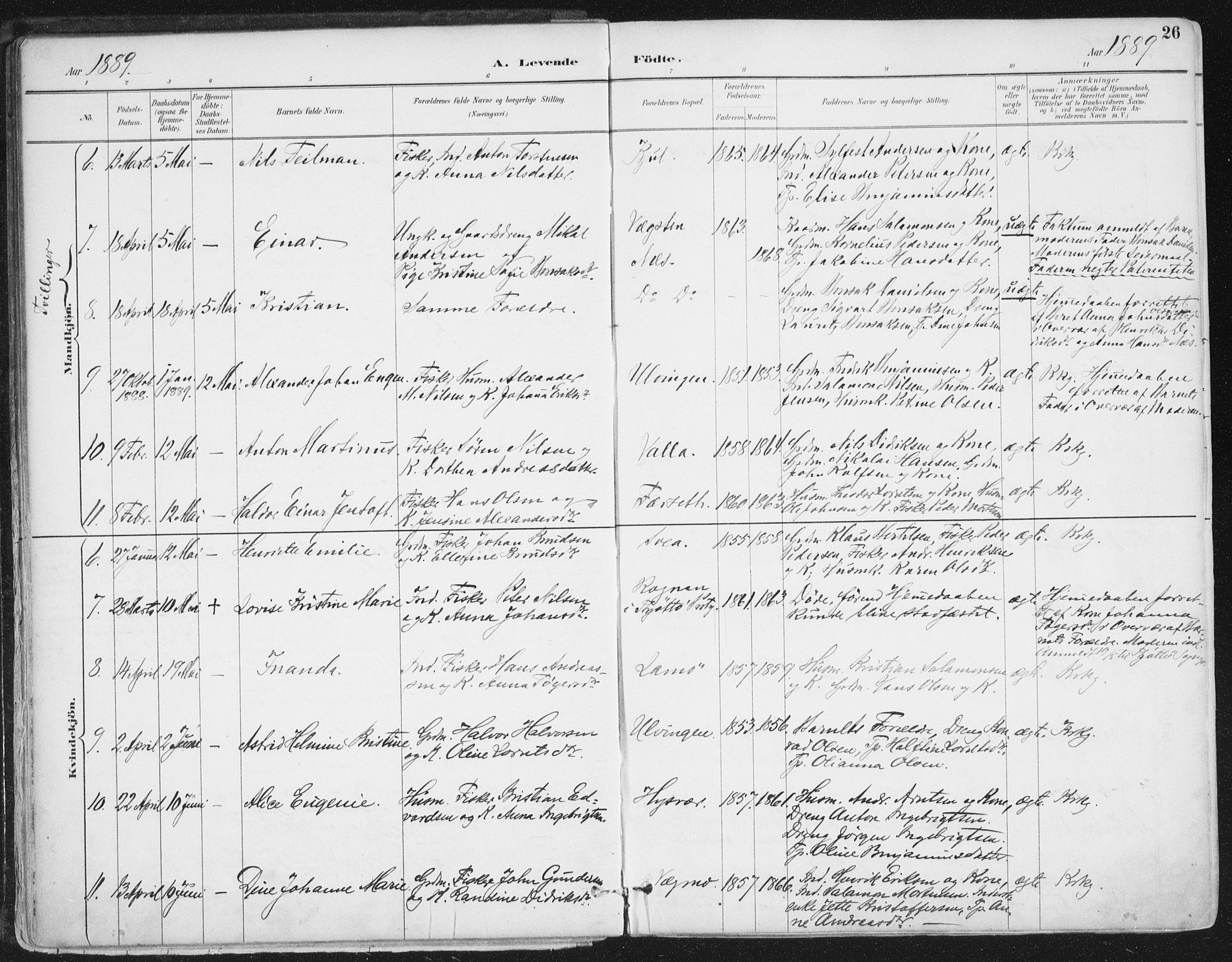 Ministerialprotokoller, klokkerbøker og fødselsregistre - Nordland, AV/SAT-A-1459/816/L0244: Parish register (official) no. 816A10, 1886-1903, p. 26