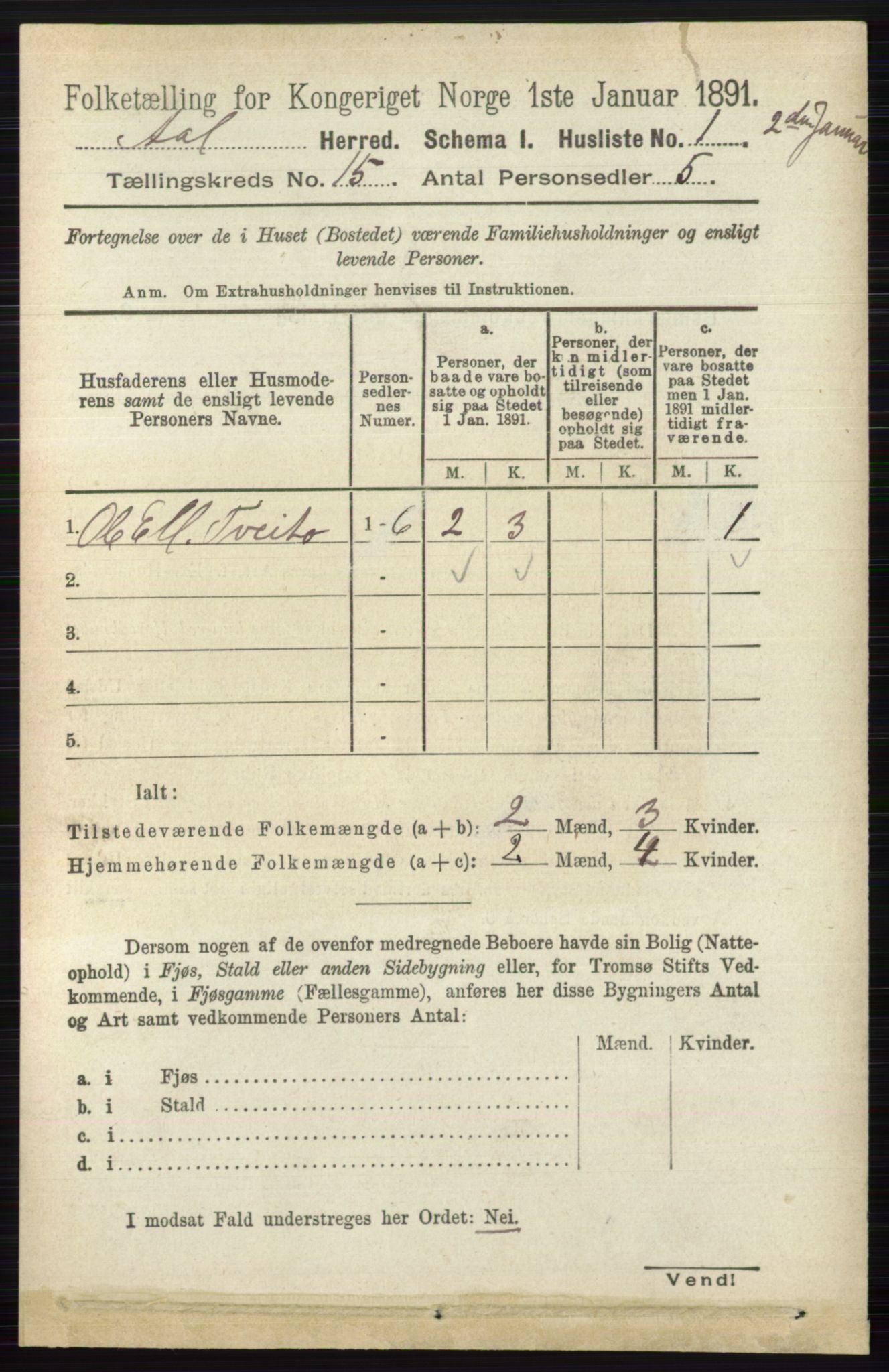 RA, 1891 census for 0619 Ål, 1891, p. 3709