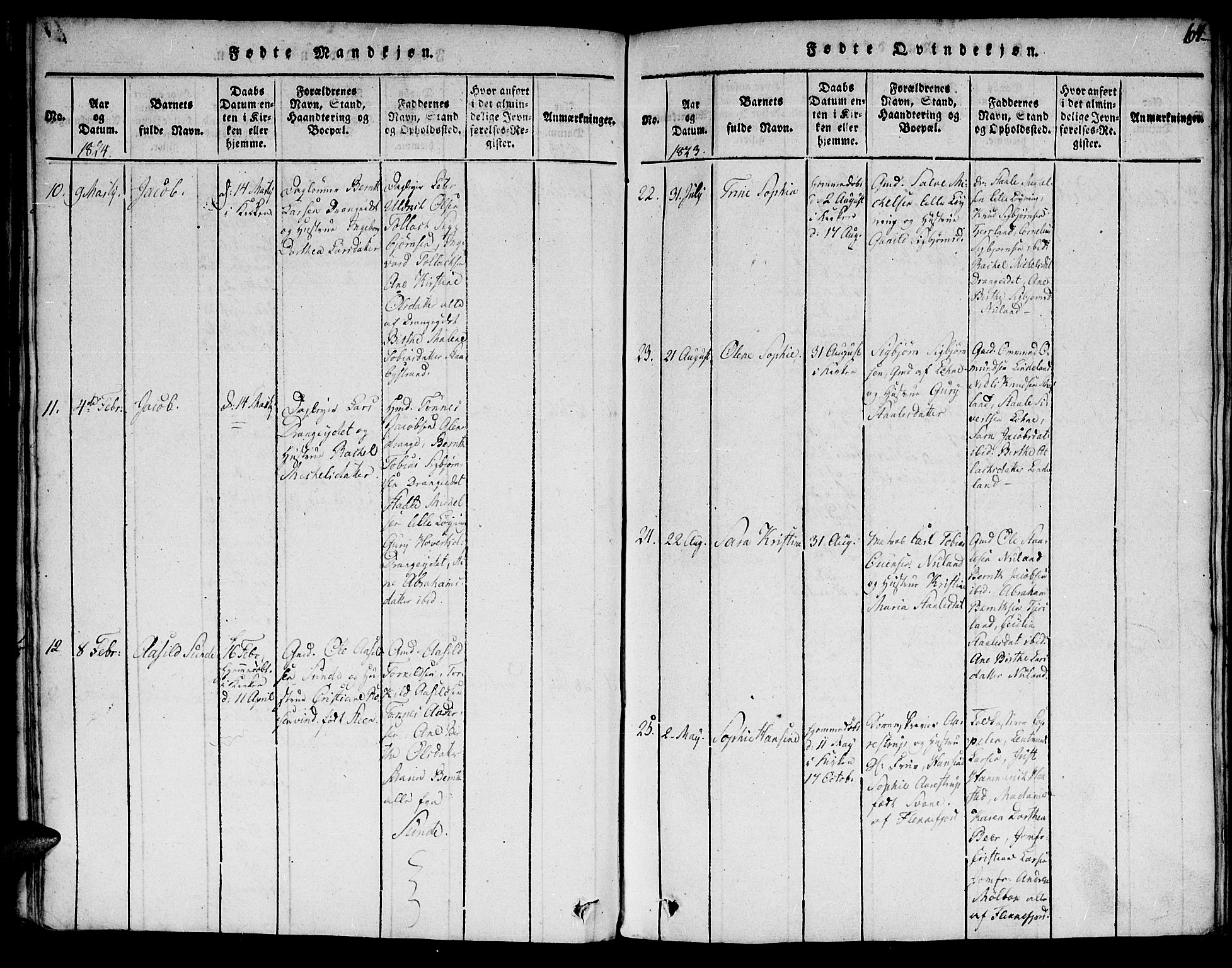 Flekkefjord sokneprestkontor, AV/SAK-1111-0012/F/Fa/Fac/L0002: Parish register (official) no. A 2, 1815-1826, p. 64